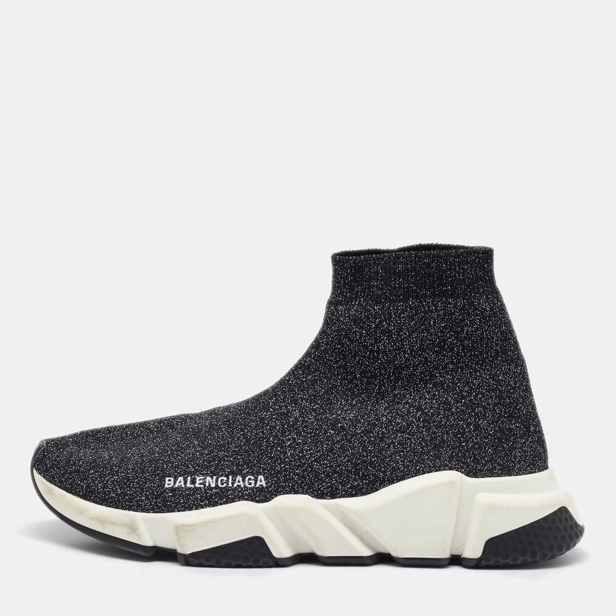 

Balenciaga Black Shimmer Knit Fabric Speed Trainer High Sneakers Size