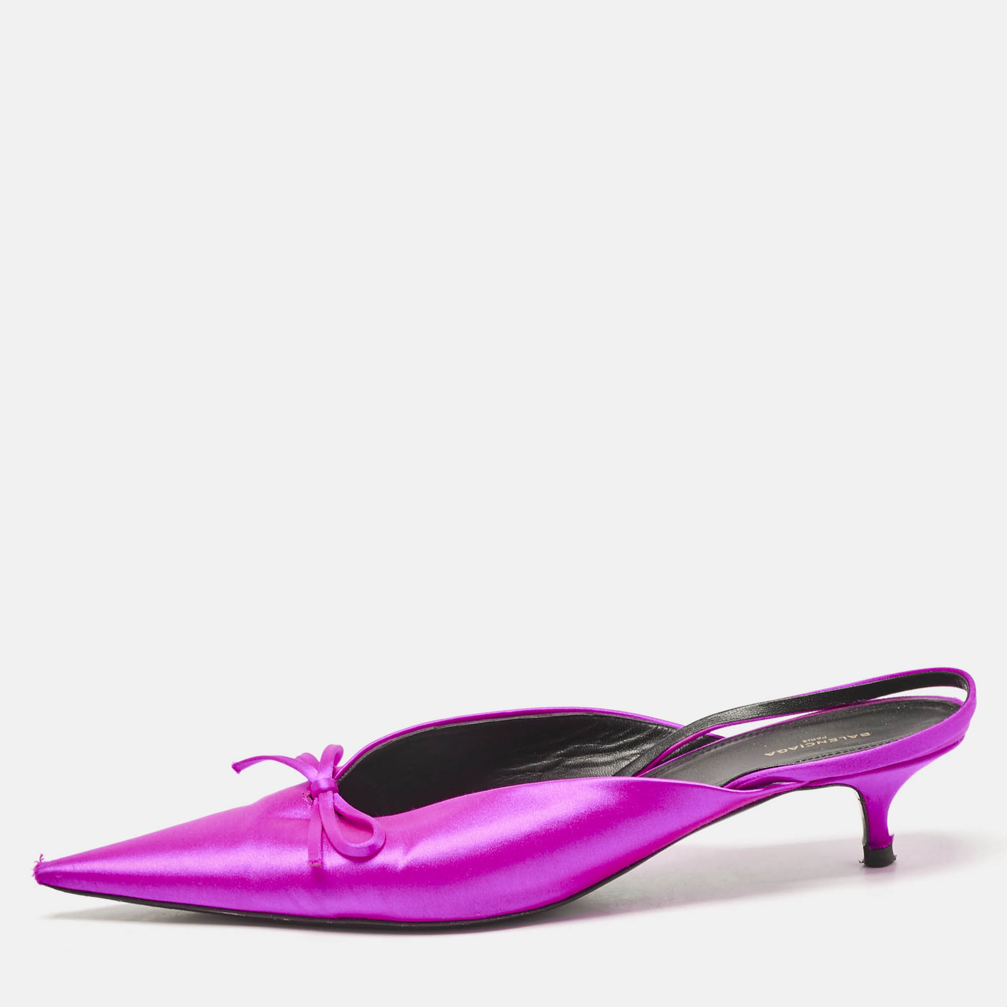 

Balenciaga Magenta Satin Knife Bow Slingback Pumps Size, Pink