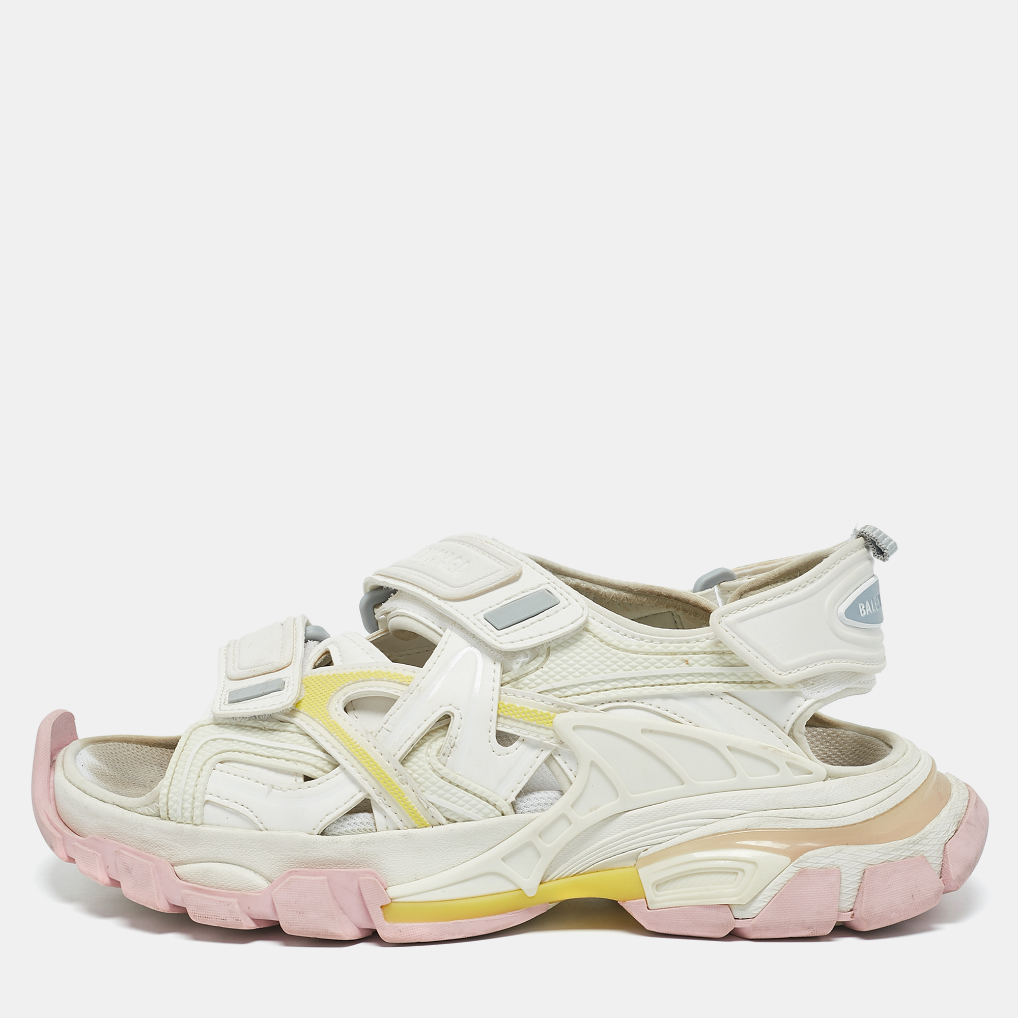 

Balenciaga White Faux Leather and Rubber Track Sandals Size