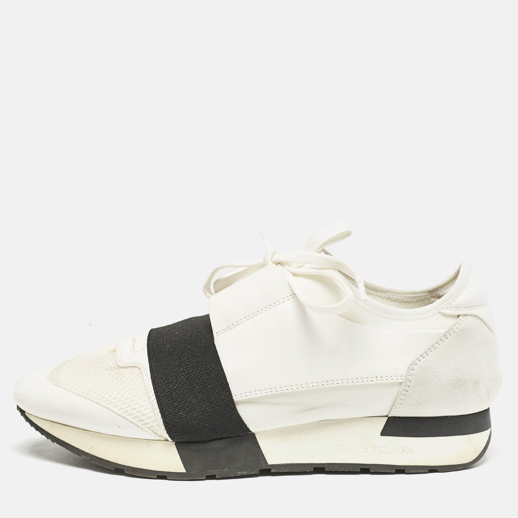 

Balenciaga White Mesh and Leather Race Runner Sneakers Size