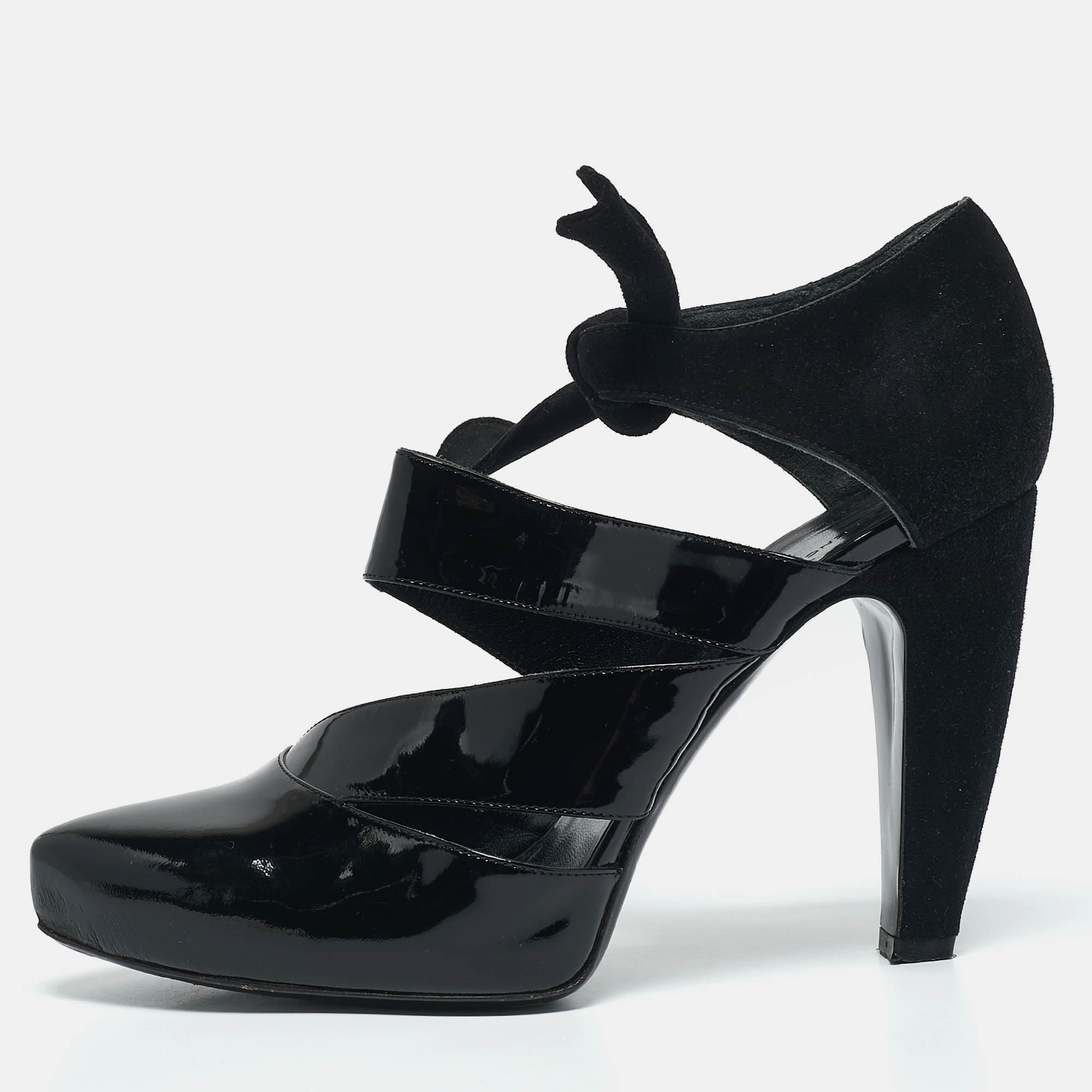 

Balenciaga Black Patent Leather and Suede Cut Out Pumps Size