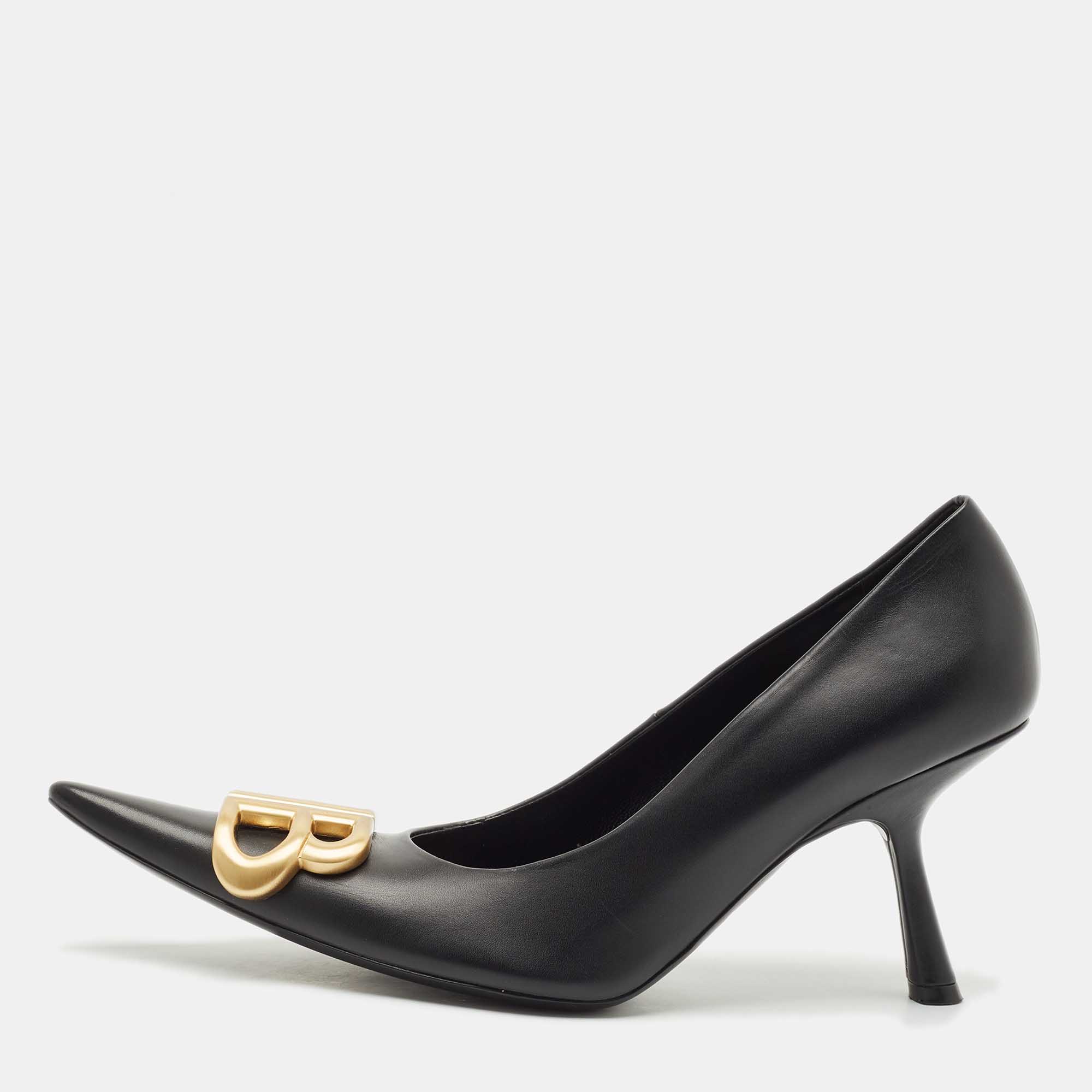 

Balenciaga Black Leather Knife BB Pointed Toe Pumps Size