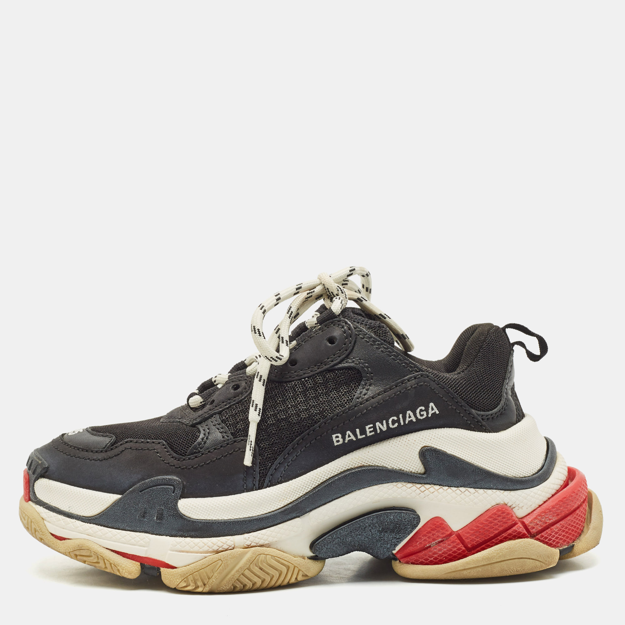 

Balenciaga Black Leather and Mesh Triple S Sneakers Size