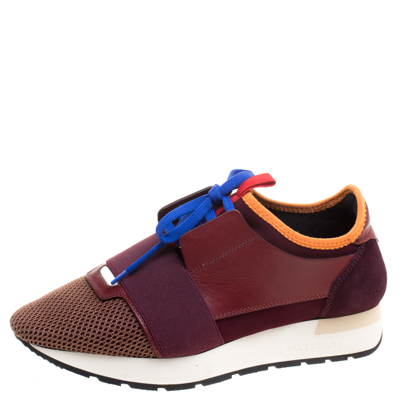 مملوكة مسبقًا Balenciaga Multicolor Leather And Mesh Mixed Media Lace Up Sneakers Size 37