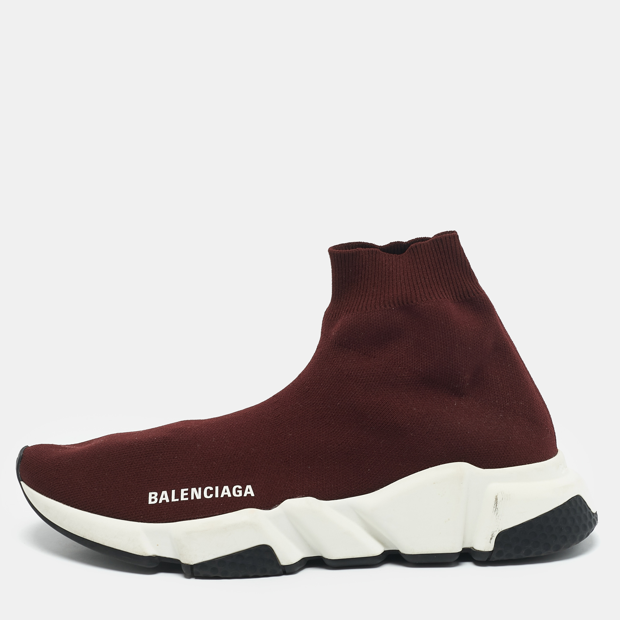 

Balenciaga Burgundy Knit Fabric Speed Trainer Slip On Sneakers Size