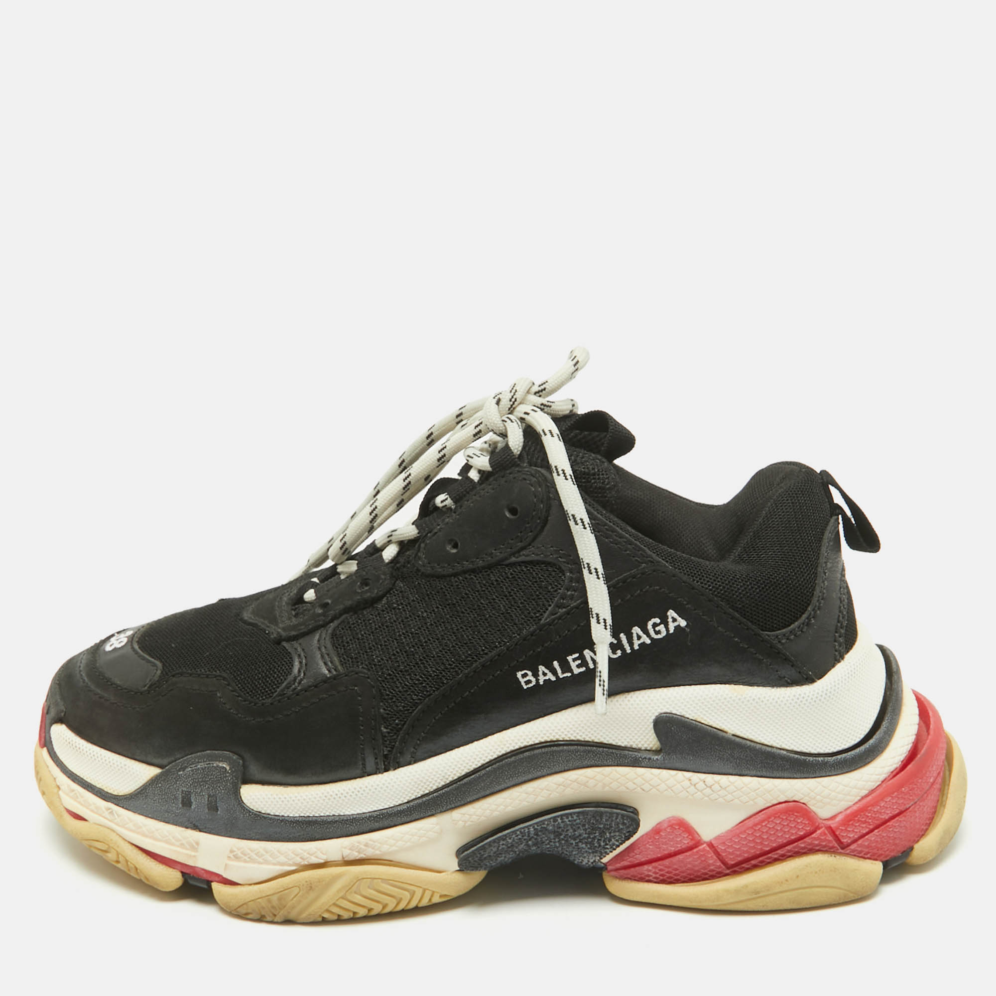 

Balenciaga Black Faux Leather and Mesh Triple S Sneakers Size