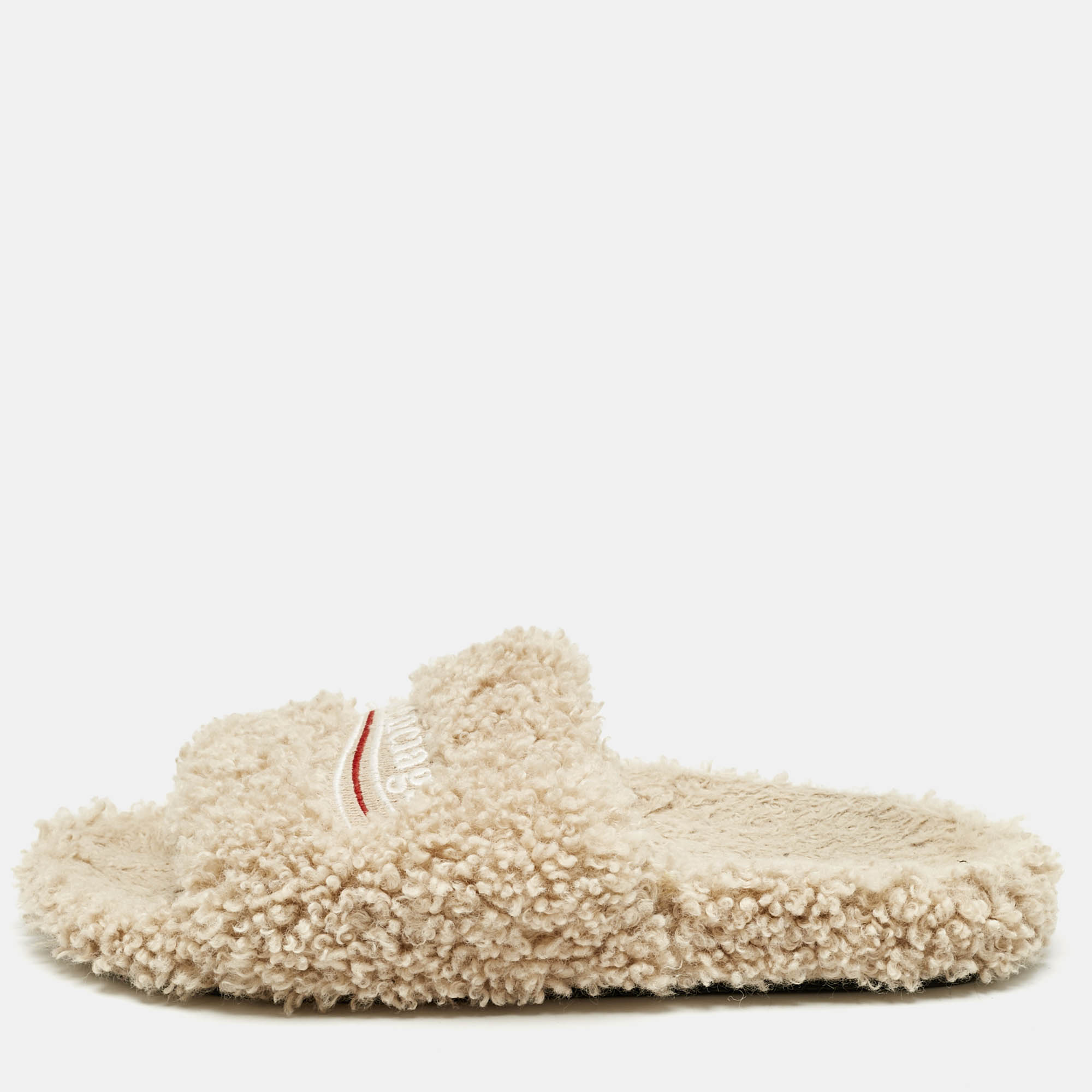 

Balenciaga Beige Shearling Fur Furry Slide Sandals Size 39
