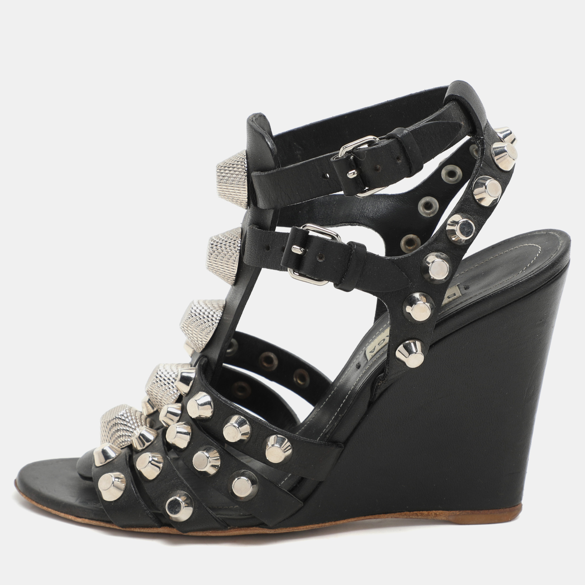 

Balenciaga Black Leather Arena Wedge Sandals Size 35