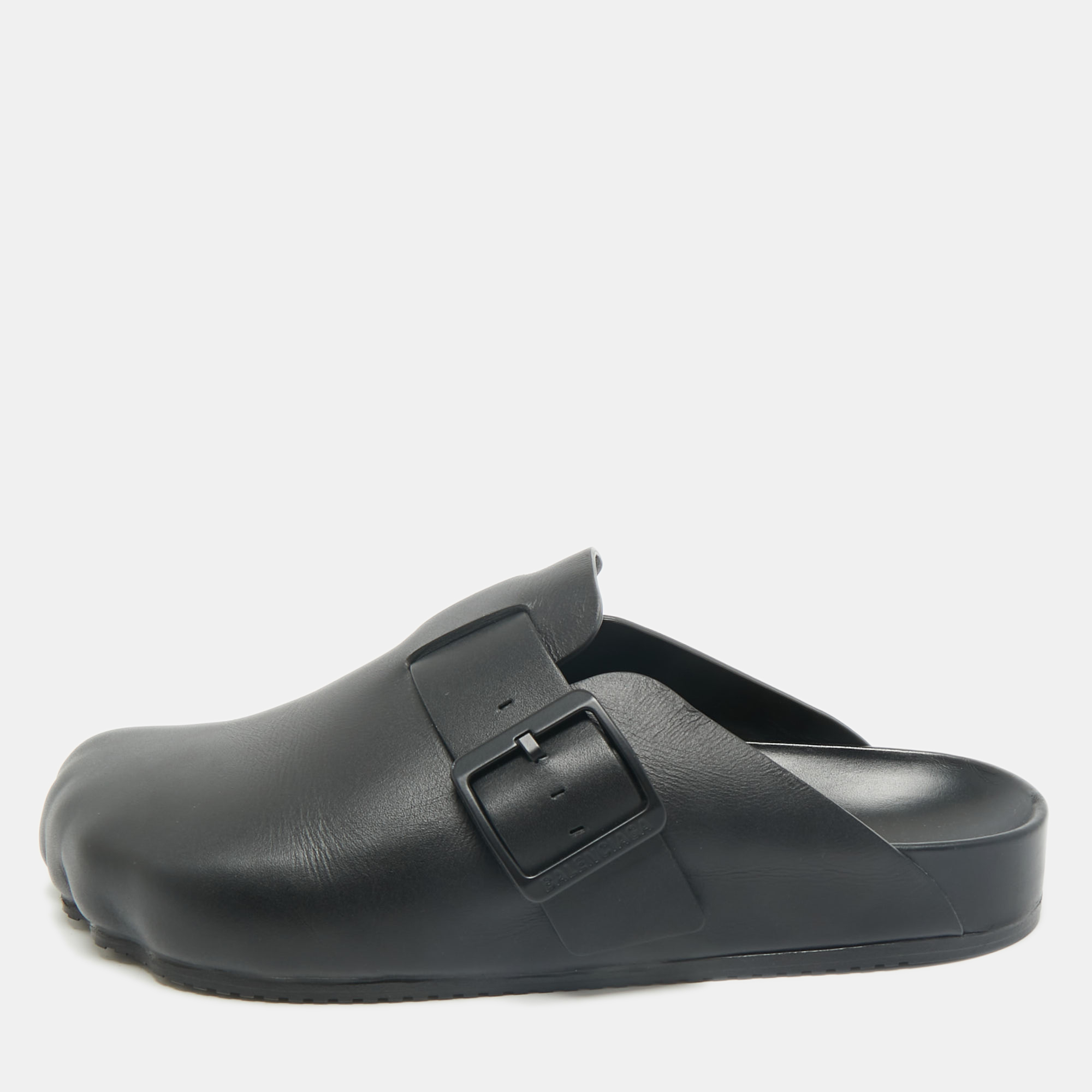 

Balenciaga Black Leather Buckle Sunday Flat Mules Size