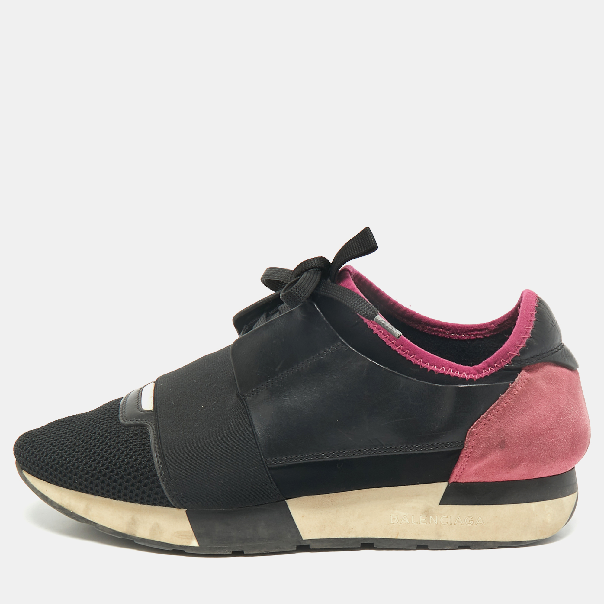 

Balenciaga Black Leather and Mesh Race Runner Sneakers Size