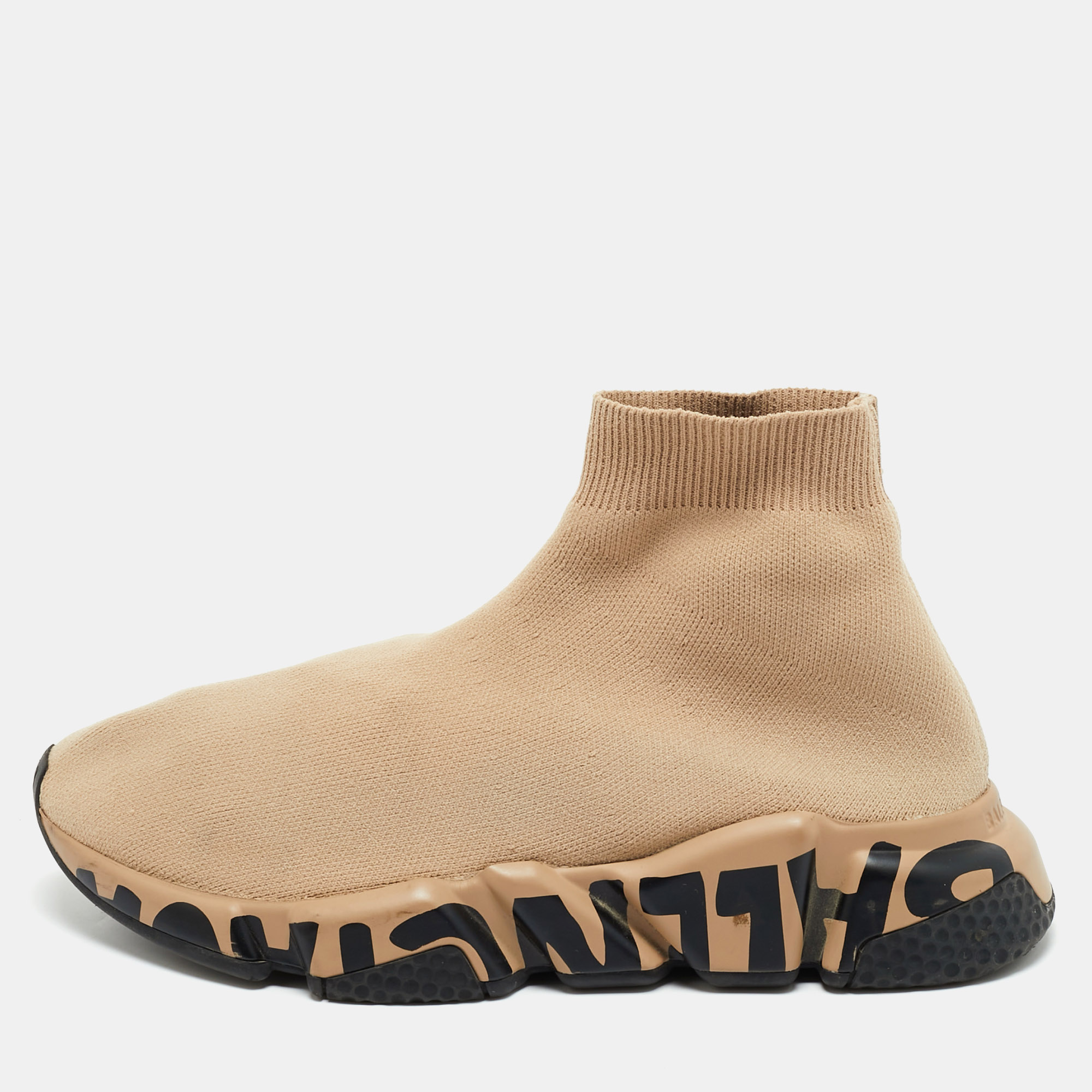 

Balenciaga Beige Knit Fabric Speed Trainer High Top Sneakers Size