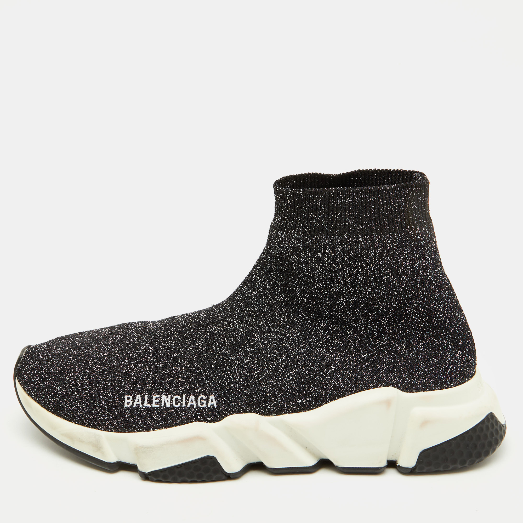

Balenciaga Shimmery Black Metallic Knit Fabric Speed Trainer Sneakers Size