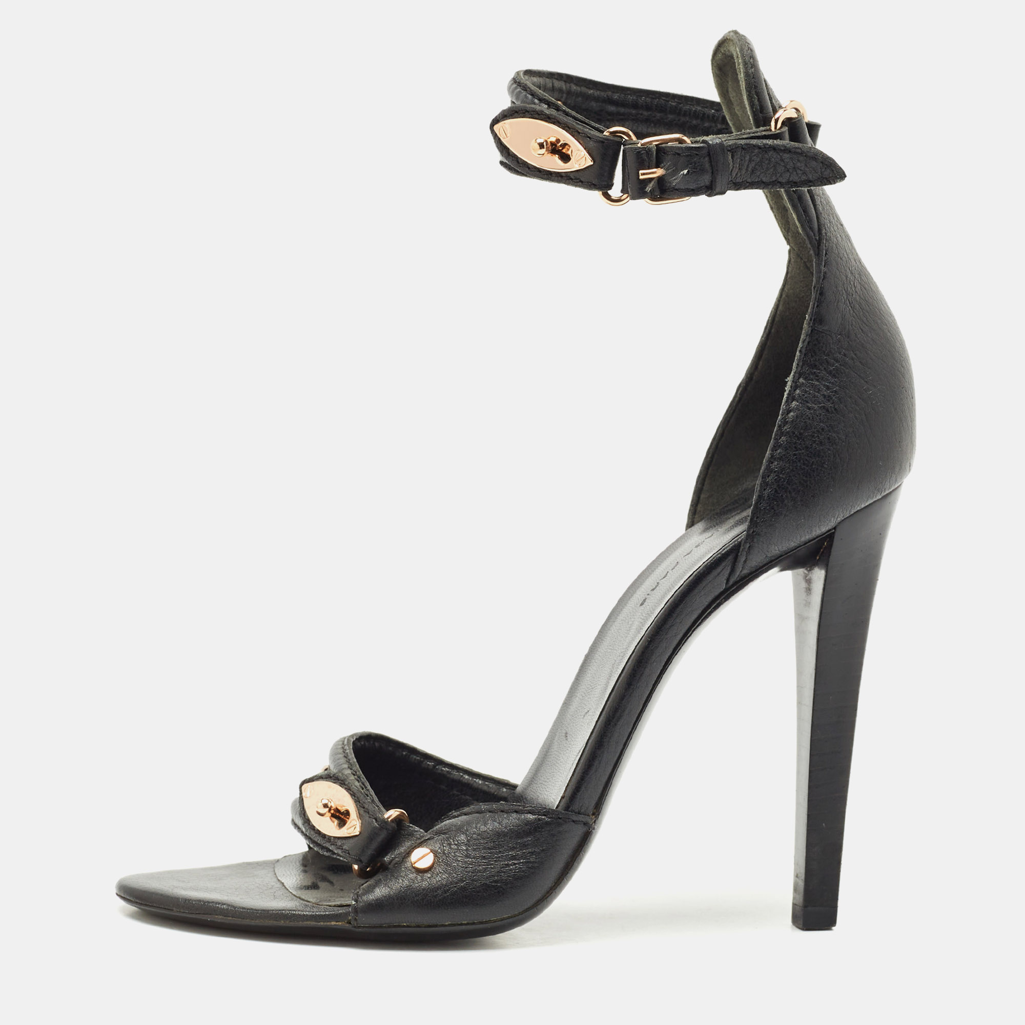 

Balenciaga Black Leather Buckle Detail Ankle Strap Sandals Size