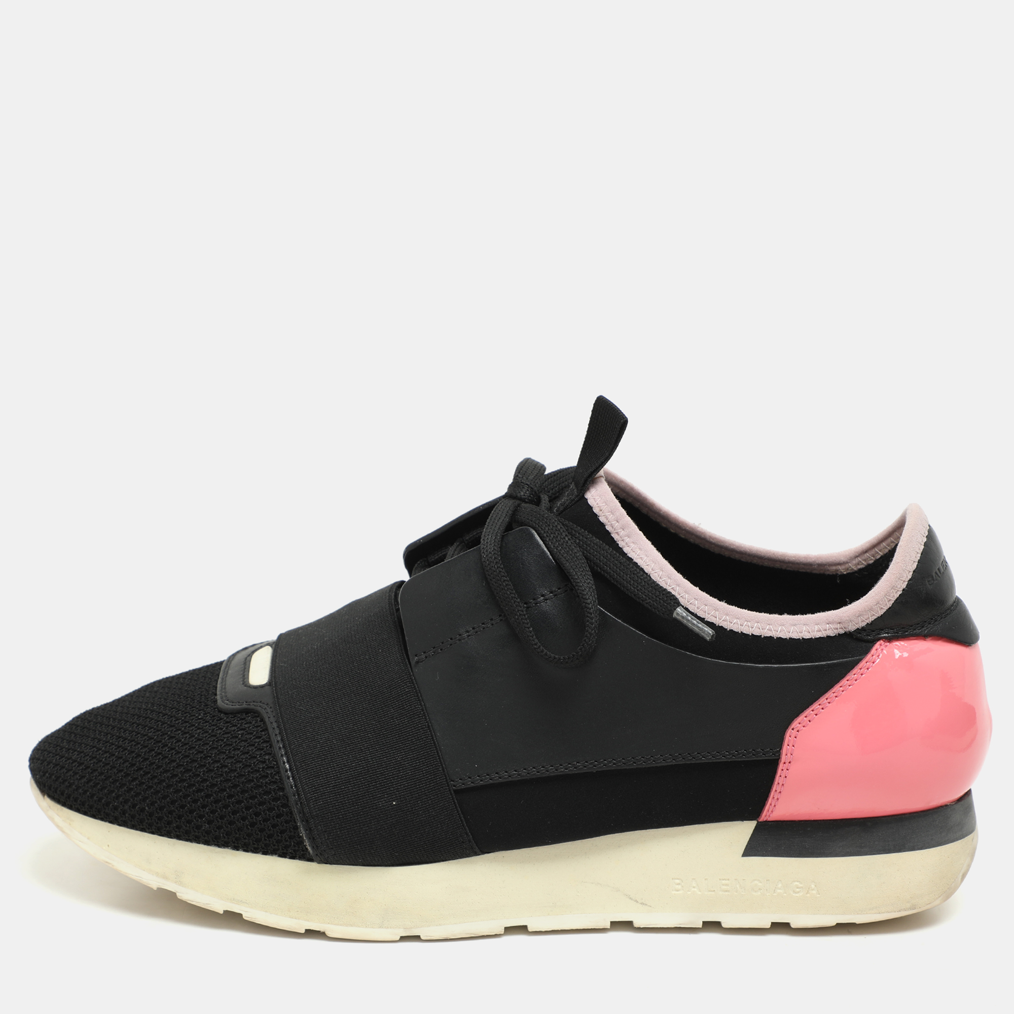 

Balenciaga Black/Pink Leather and Mesh Race Runner Low Top Sneakers Size