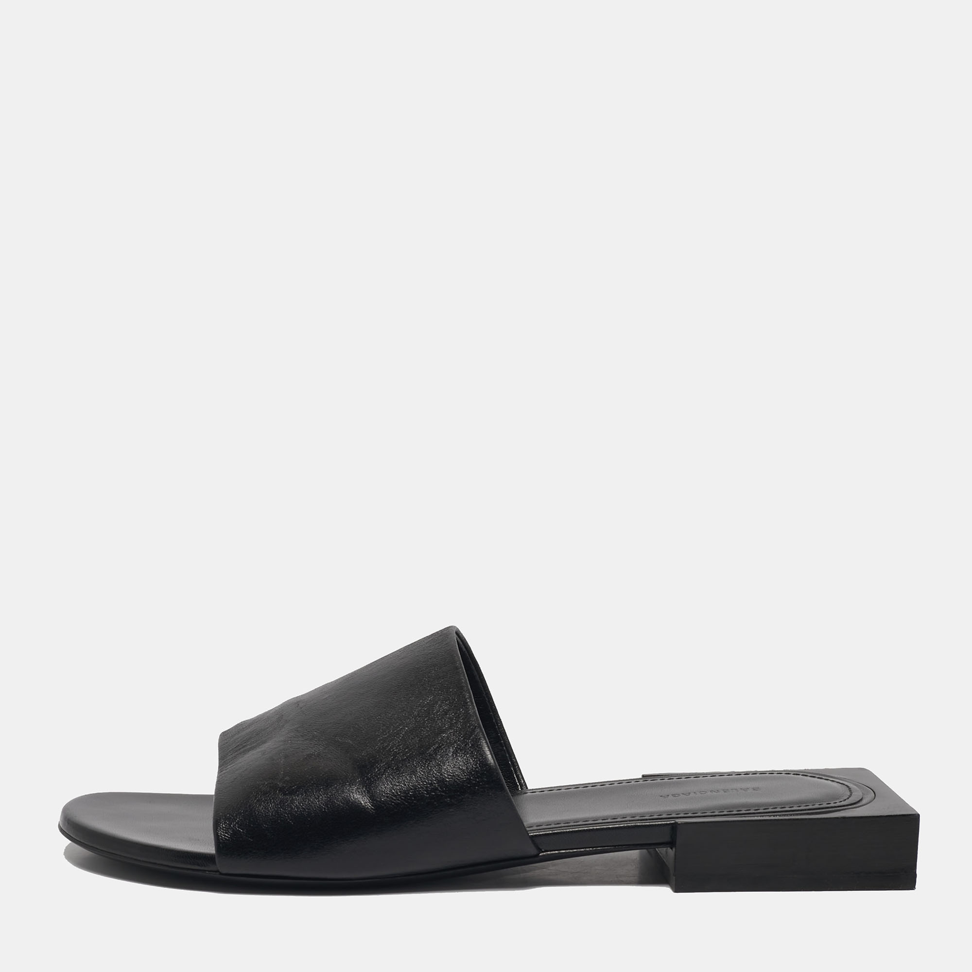

Balenciaga Black Leather Box Flat Mules Size