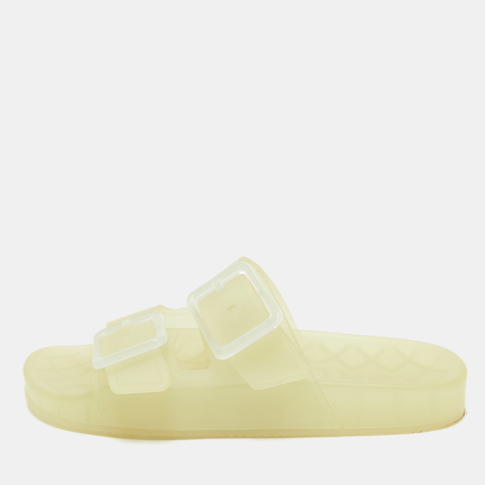 

Balenciaga Cream Rubber Double Buckle Detail Flat Sandals Size