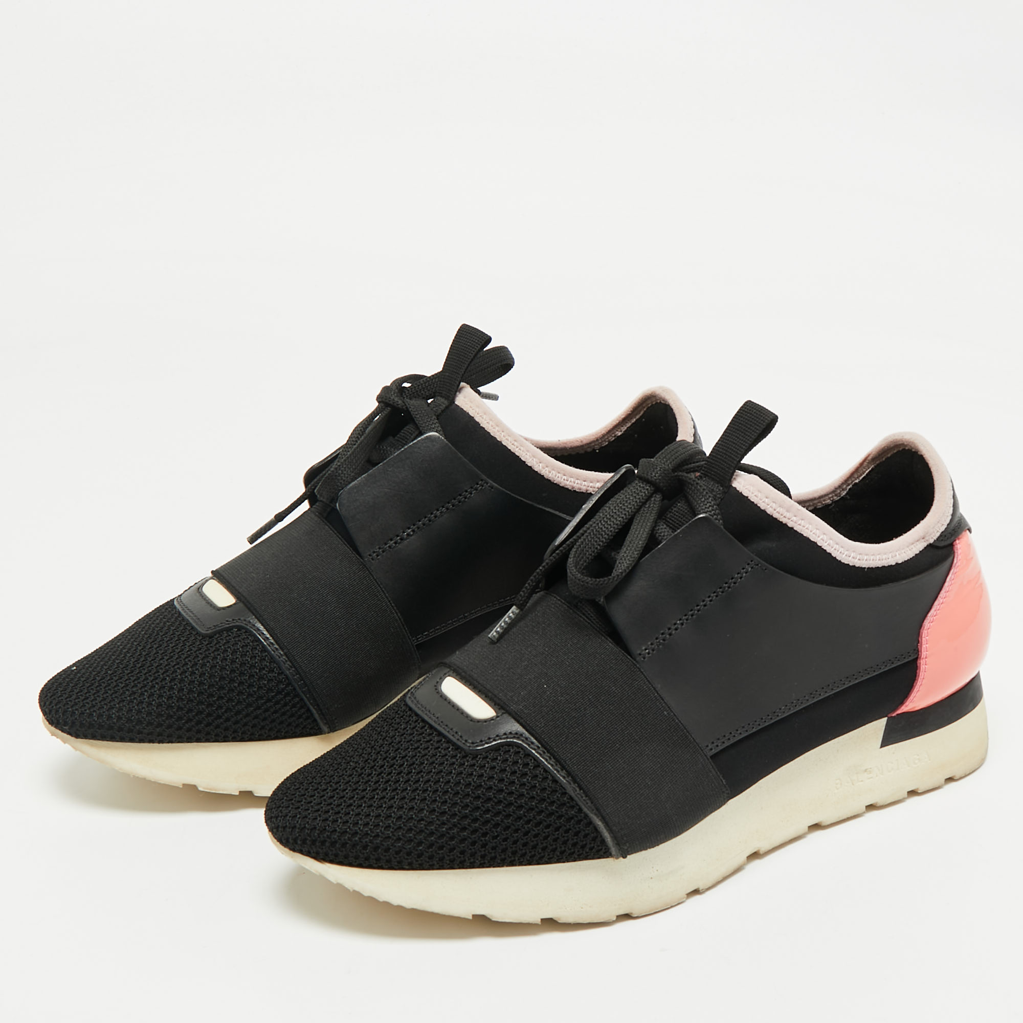 

Balenciaga Black/Pink Leather and Mesh Race Runner Low Top Sneakers Size