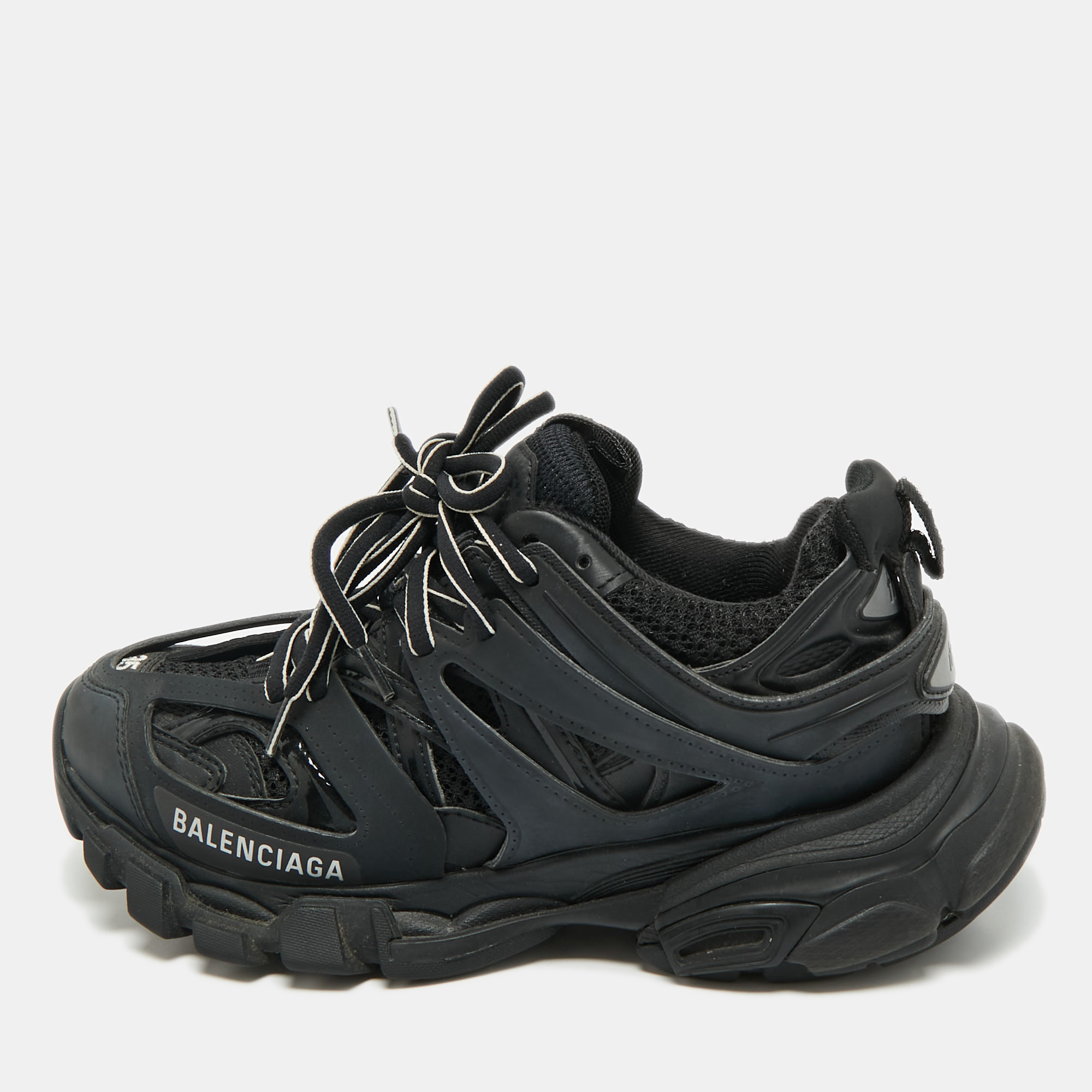 

Balenciaga Black Faux Leather and Mesh Track Sneakers Size