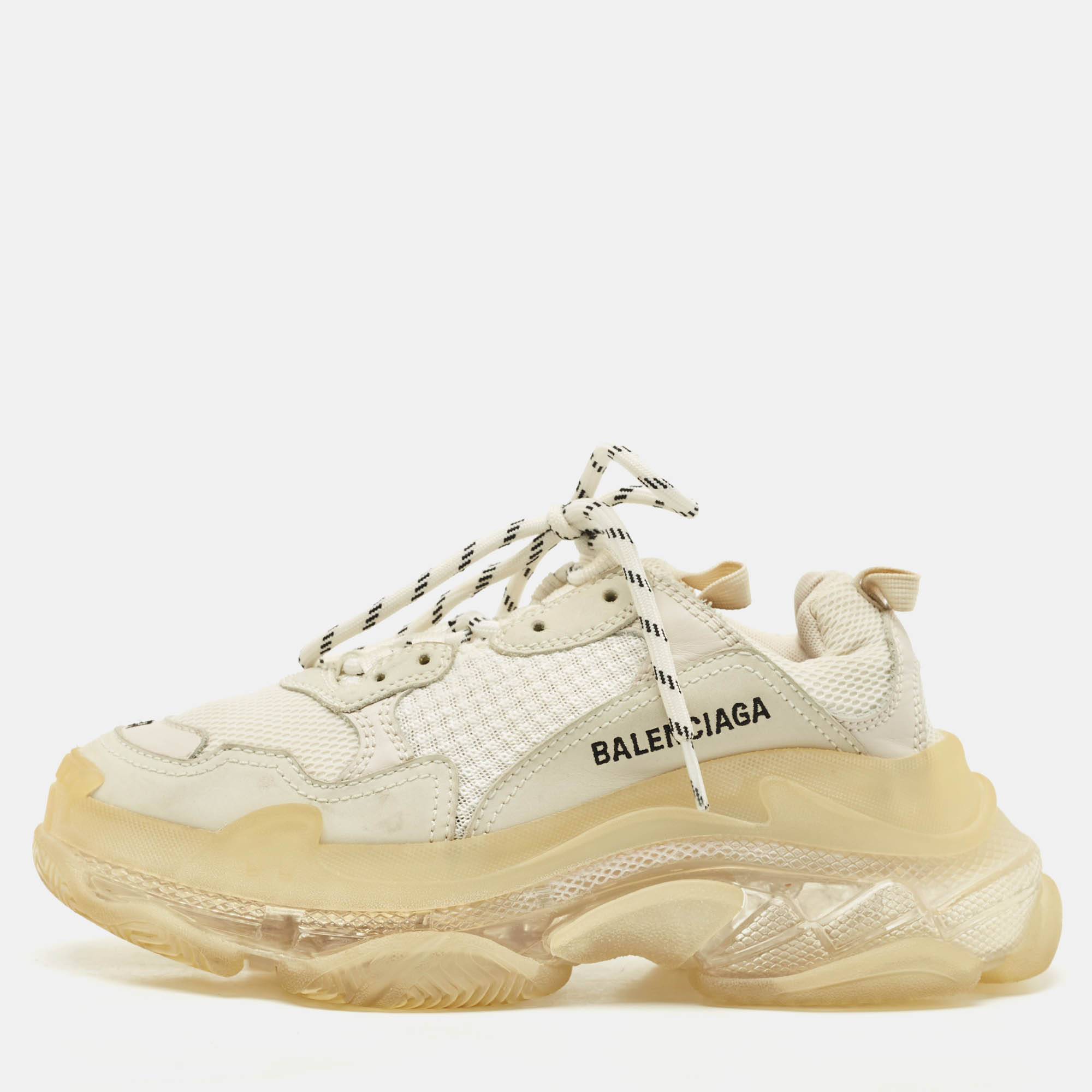 

Balenciaga White Faux Leather and Mesh Triple S Clear Sole Sneakers Size