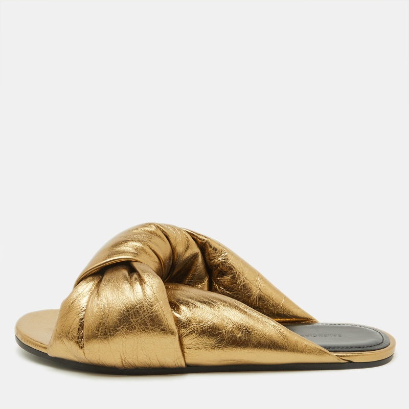 

Balenciaga Gold Leather Drappy Flat Slides Size