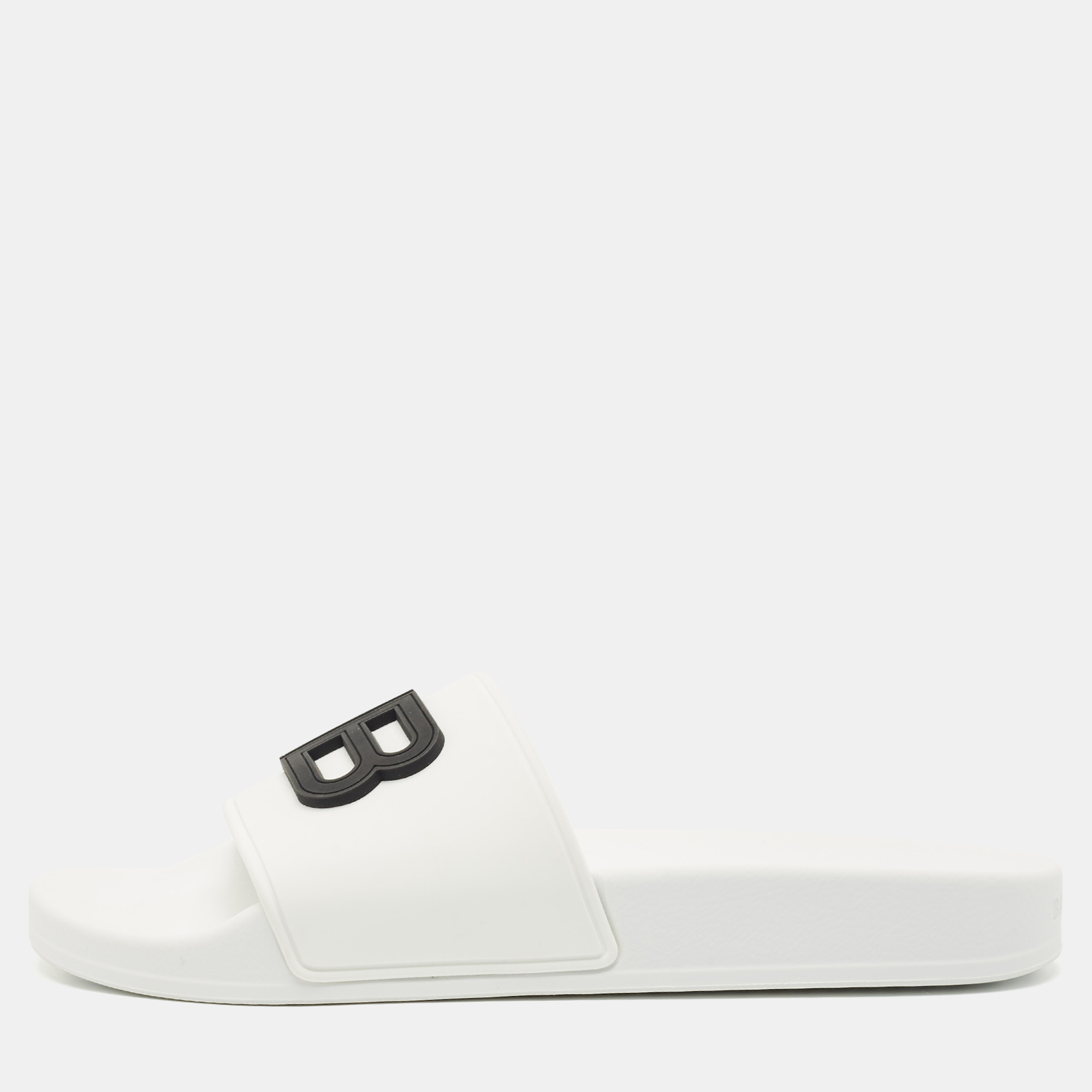 

Balenciaga White Rubber BB Pool Slide Sandals Size