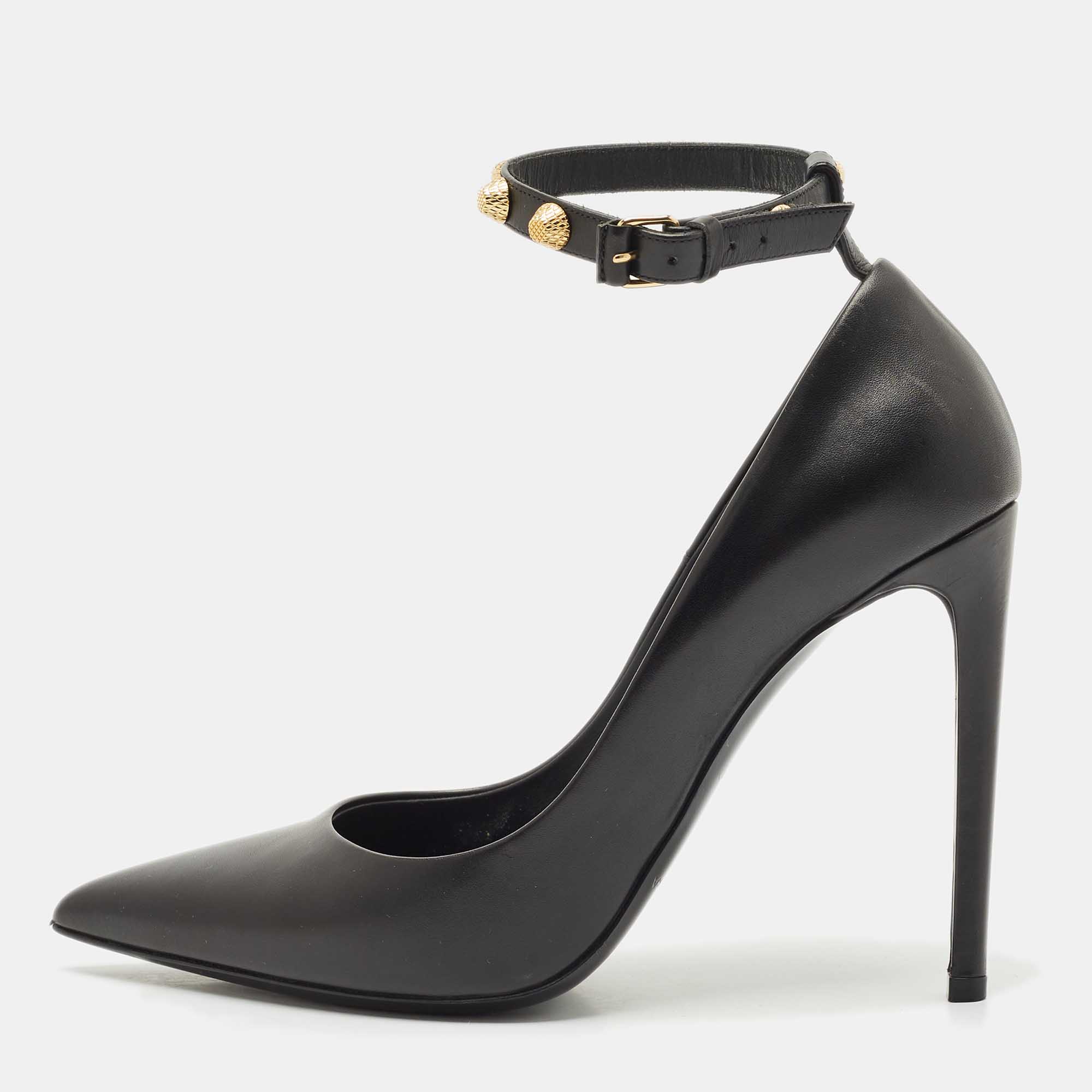 

Balenciaga Black Leather Studded Ankle Strap Pumps Size