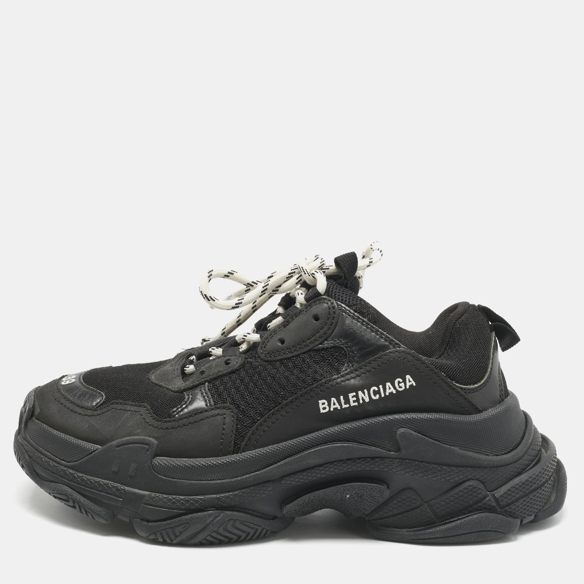 

Balenciaga Black Leather and Mesh Triple S Sneakers Size