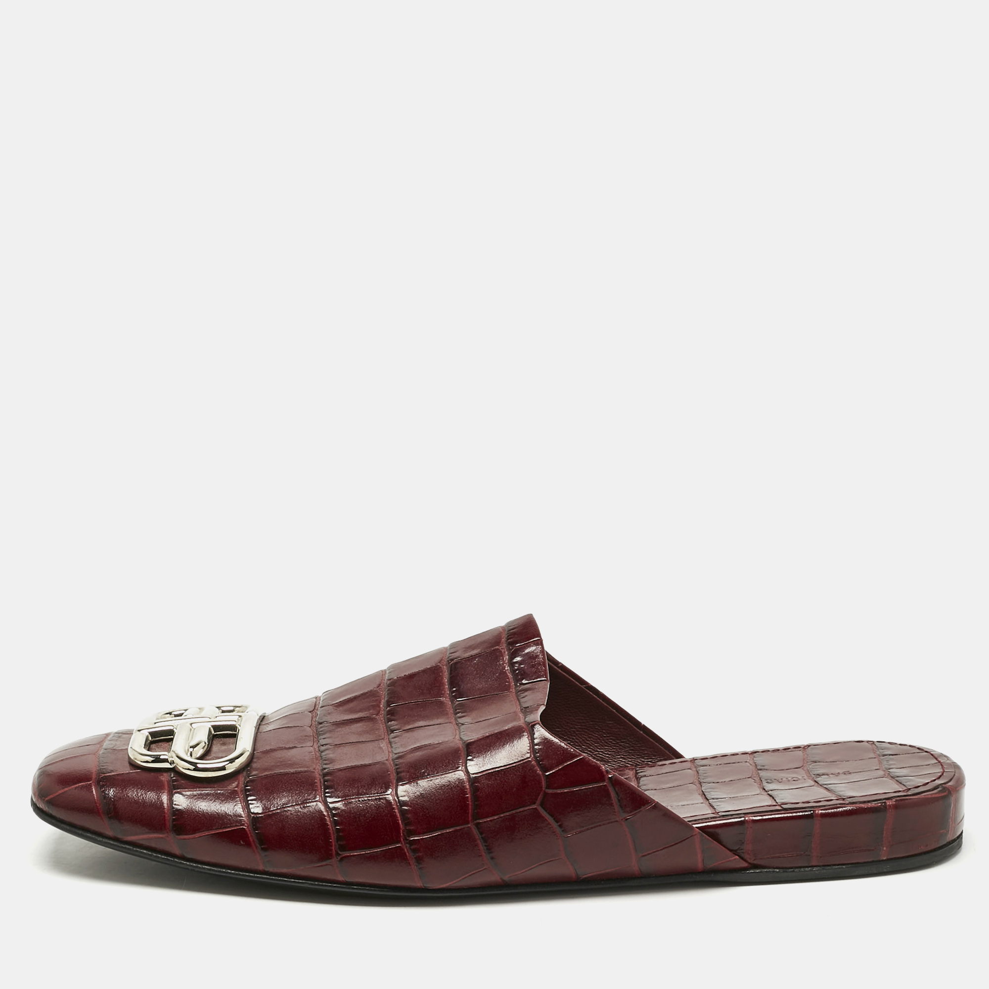 

Balenciaga Burgundy Croc Embossed Leather Cosy BB Flat Sandals Size