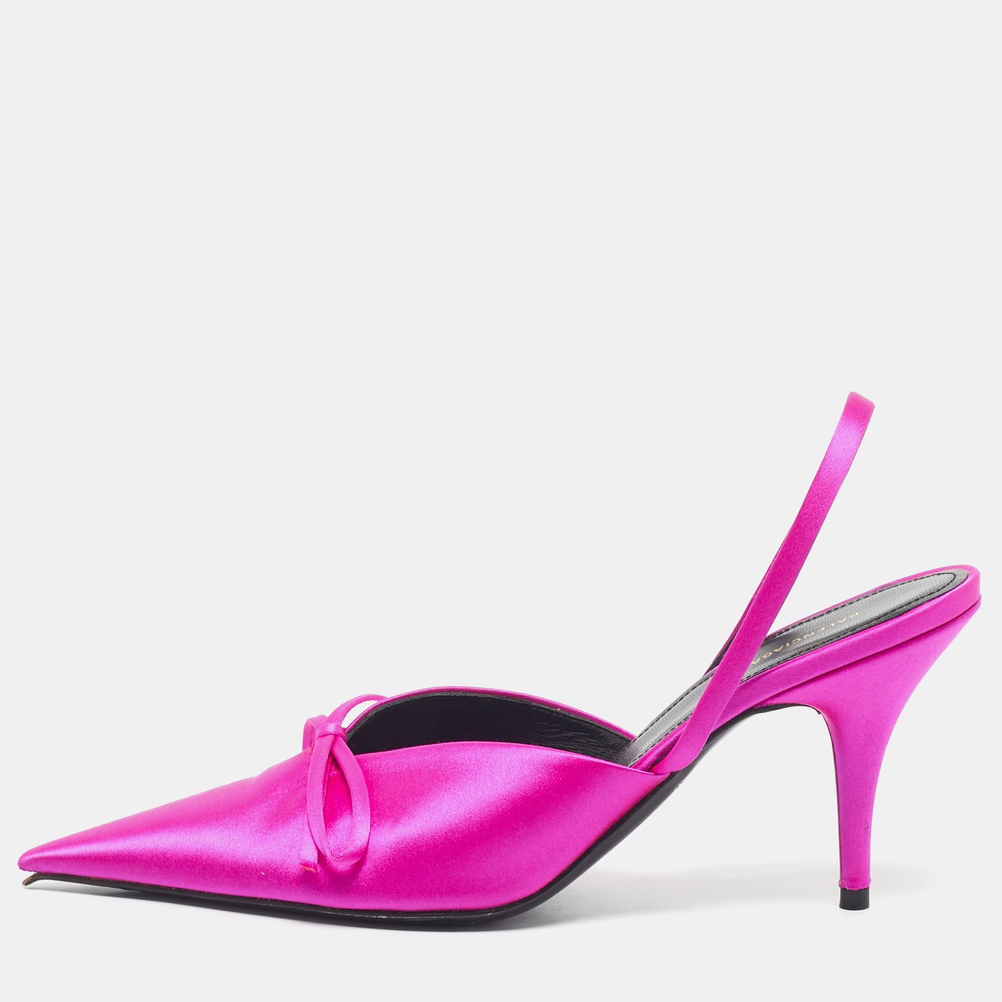 

Balenciaga Fuchsia Satin Knife Bow Slingback Pumps Size, Pink