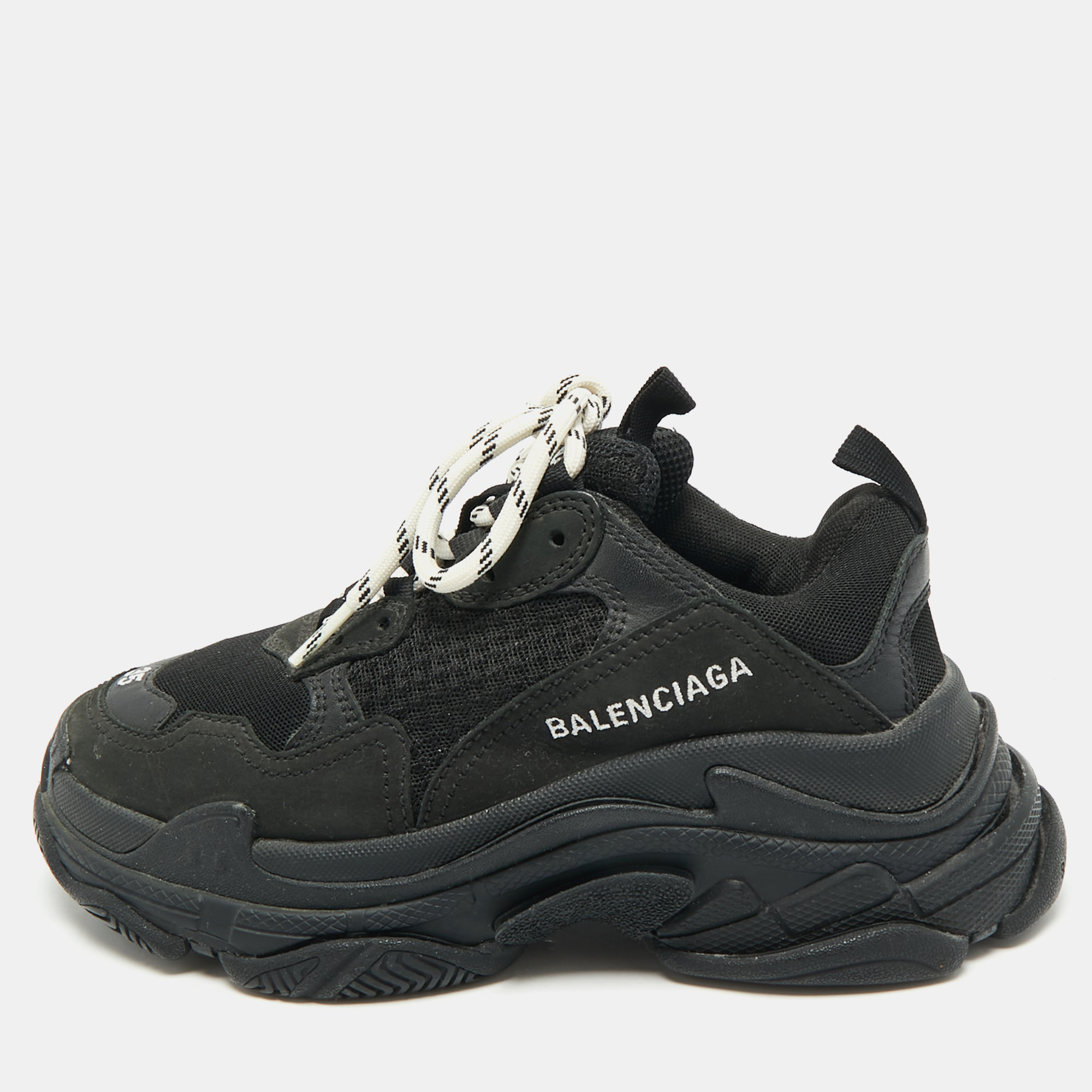 

Balenciaga Black Leather and Mesh Triple S Sneakers Size