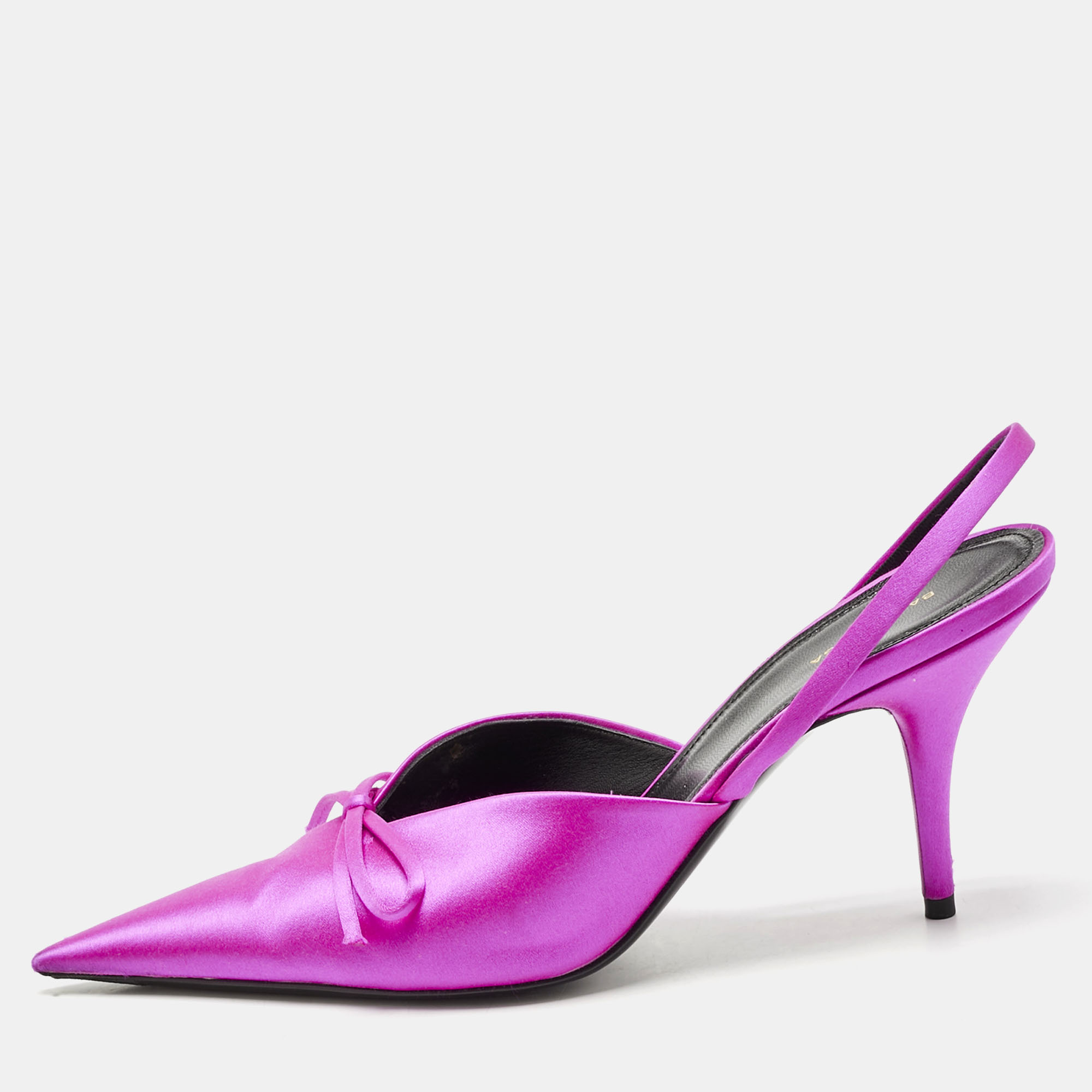 

Balenciaga Pink Satin Knife Slingback Pumps Size