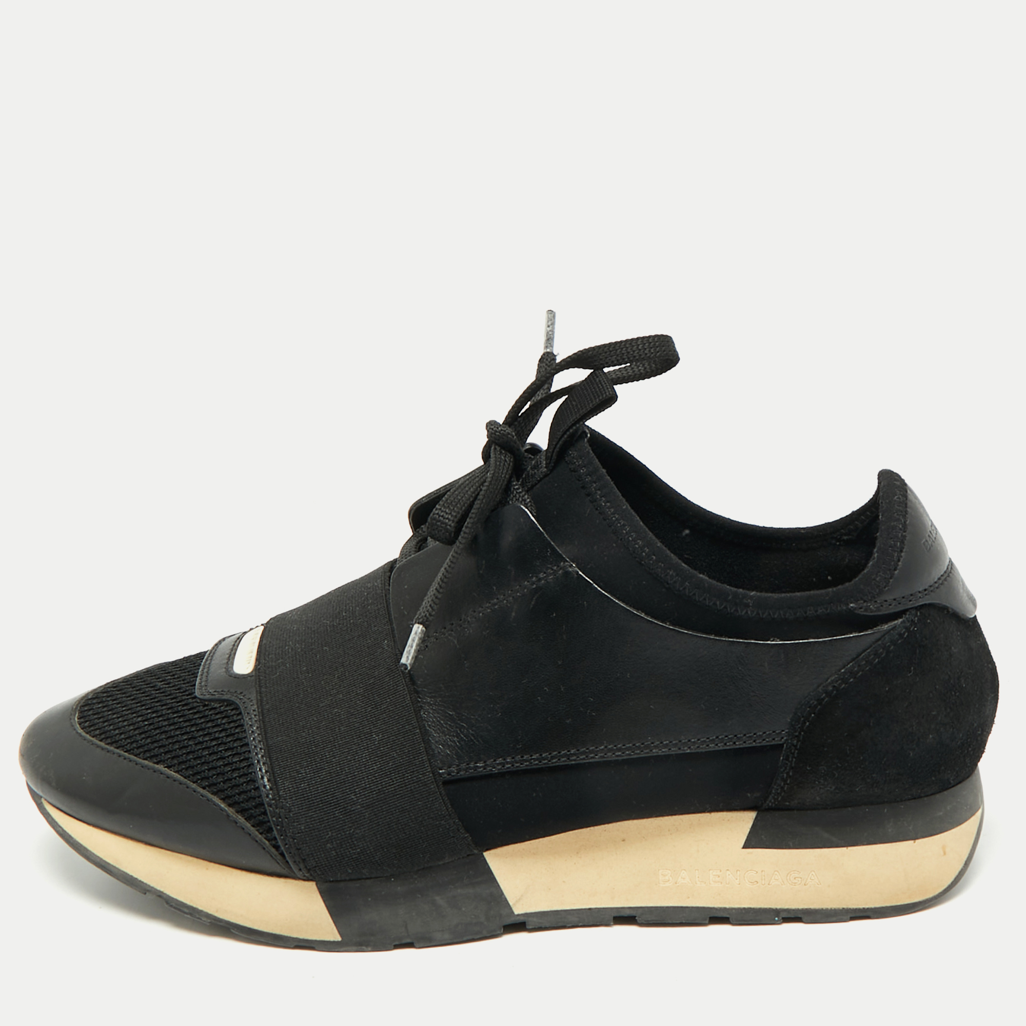 

Balenciaga Black Leather and Mesh Race Runner Sneakers Size