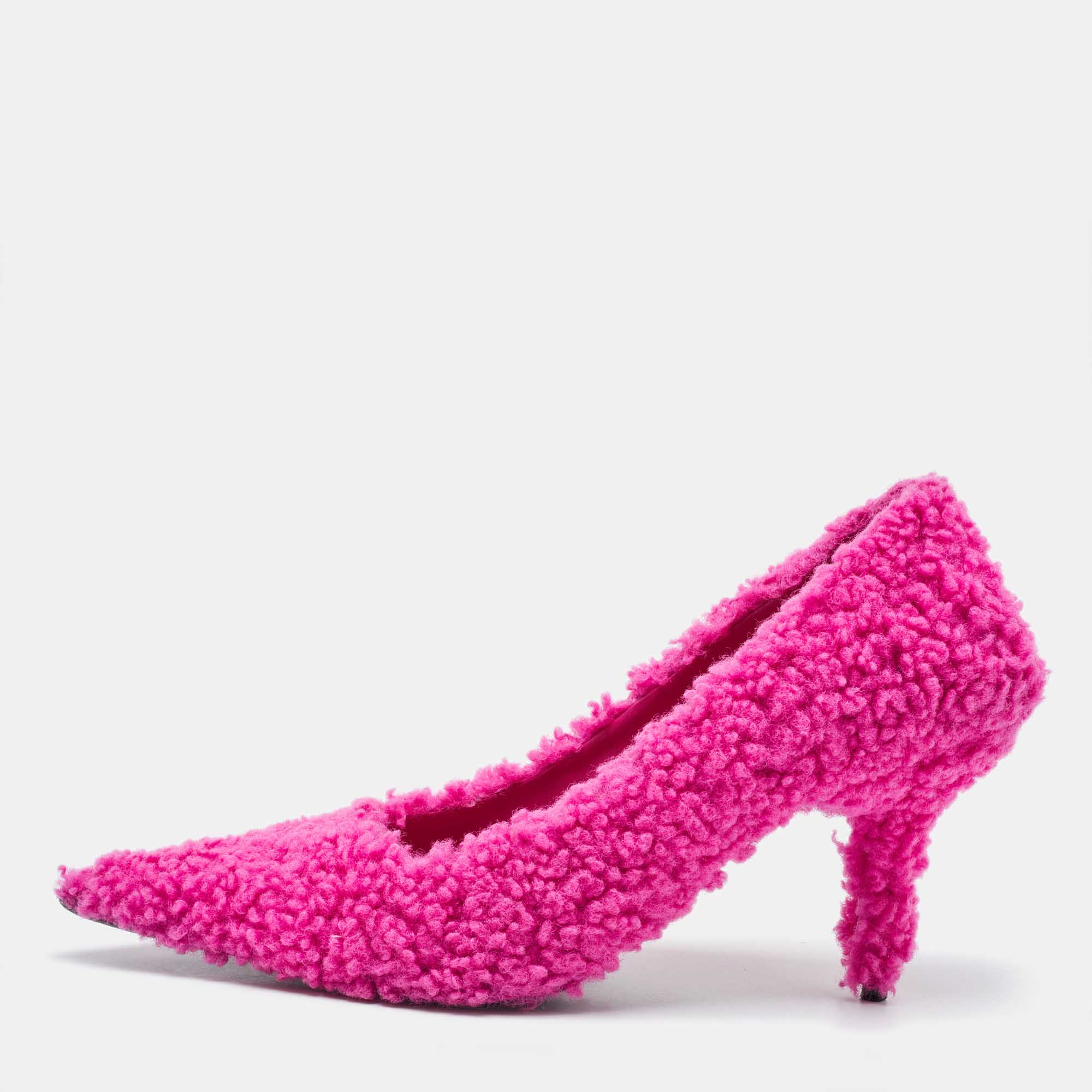 

Balenciaga Pink Faux Shearling Knife Pumps Size