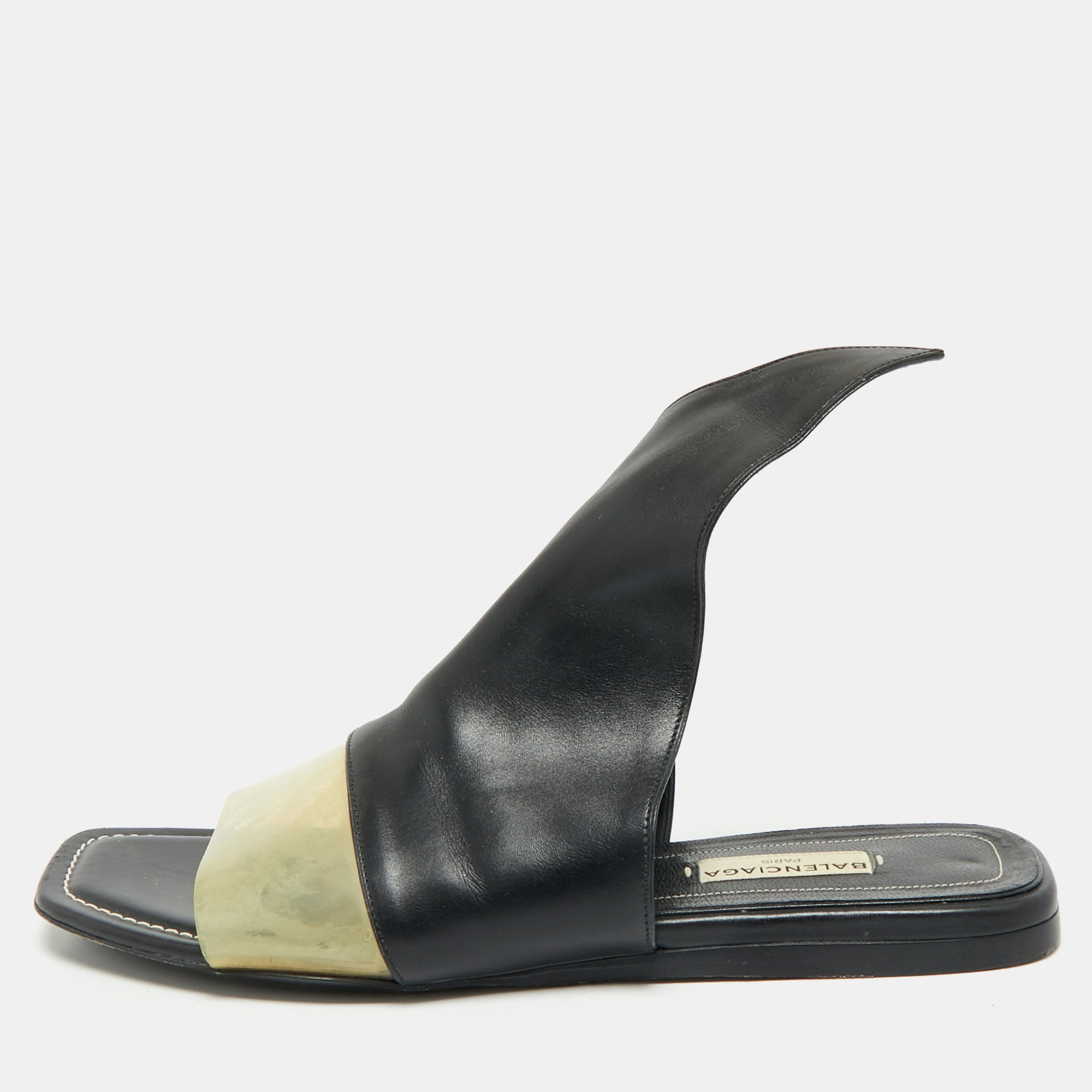 

Balenciaga Brown/Transparent PVC and Leather Slide Sandals Size, Black