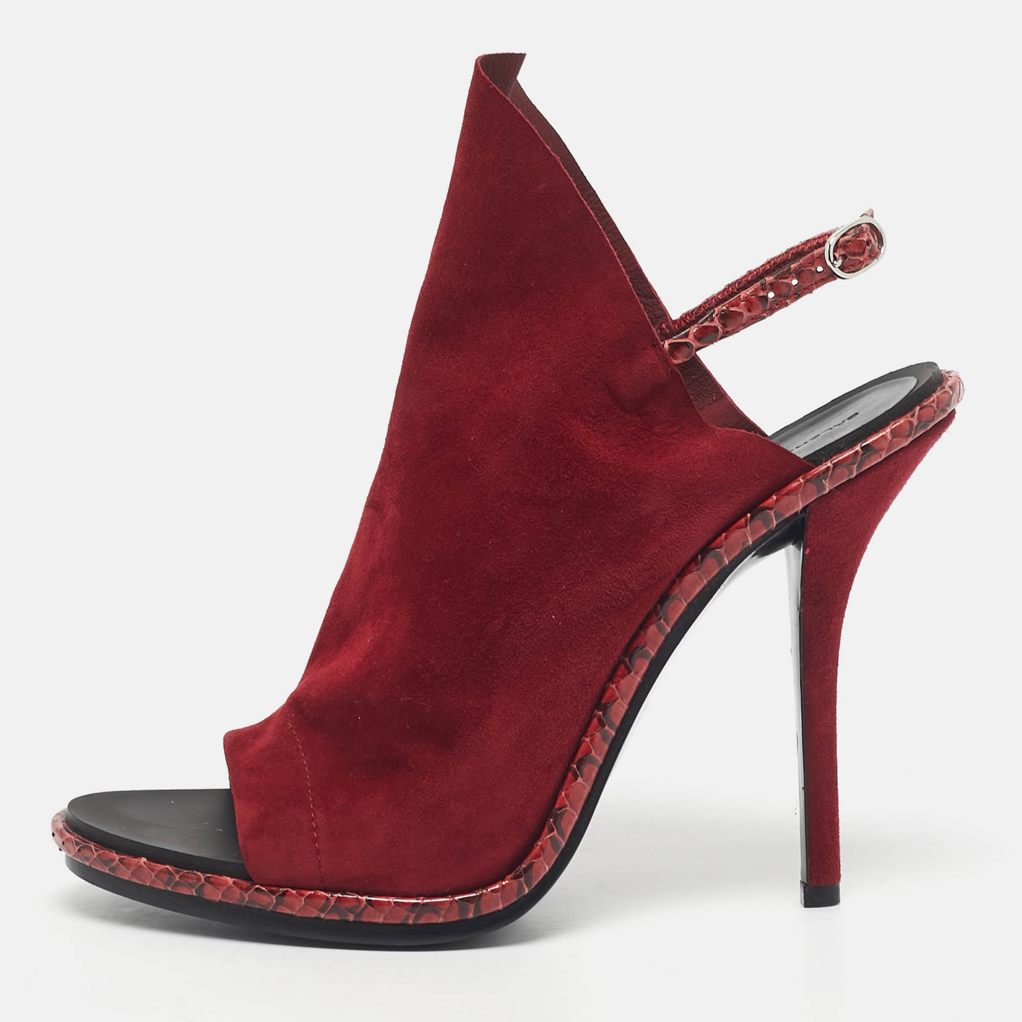 

Balenciaga Red Suede and Python Open Toe Glove Slingback Sandals Size