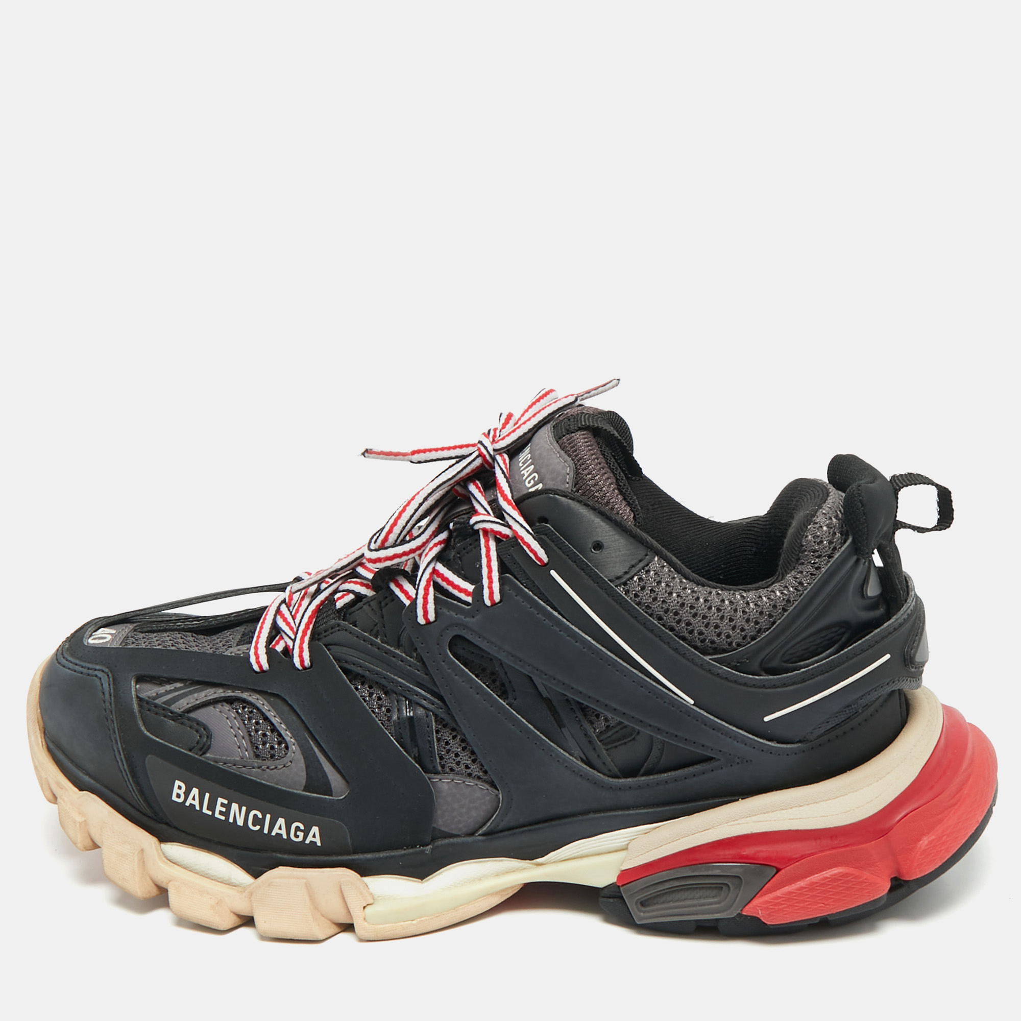 

Balenciaga Black/Grey Faux Leather and Mesh Track Sneakers Size