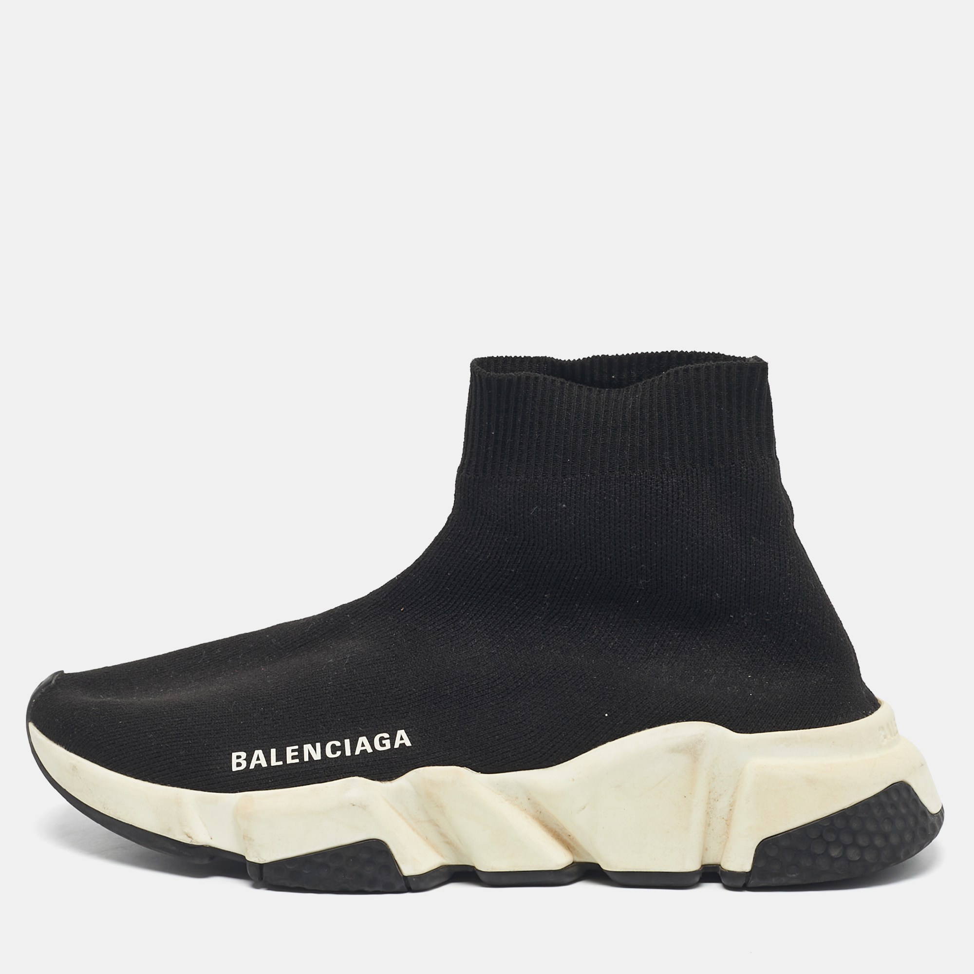 

Balenciaga Black Knit Fabric Speed Trainer Slip On Sneakers Size