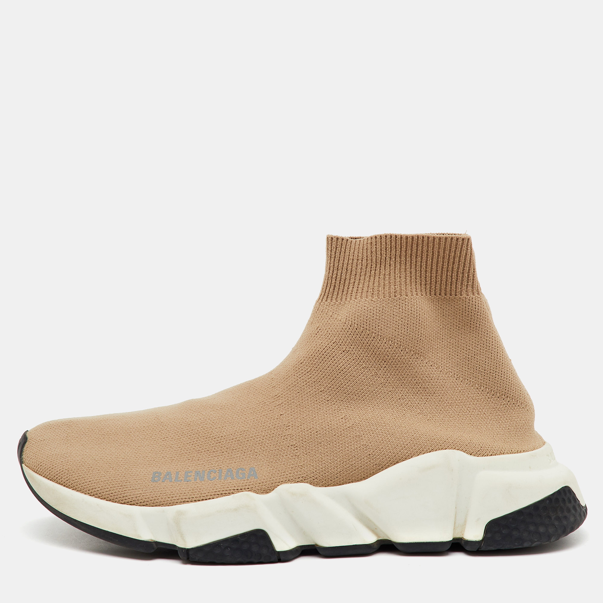 

Balenciaga Beige Knit Fabric Speed Trainer High Top Sneakers Size