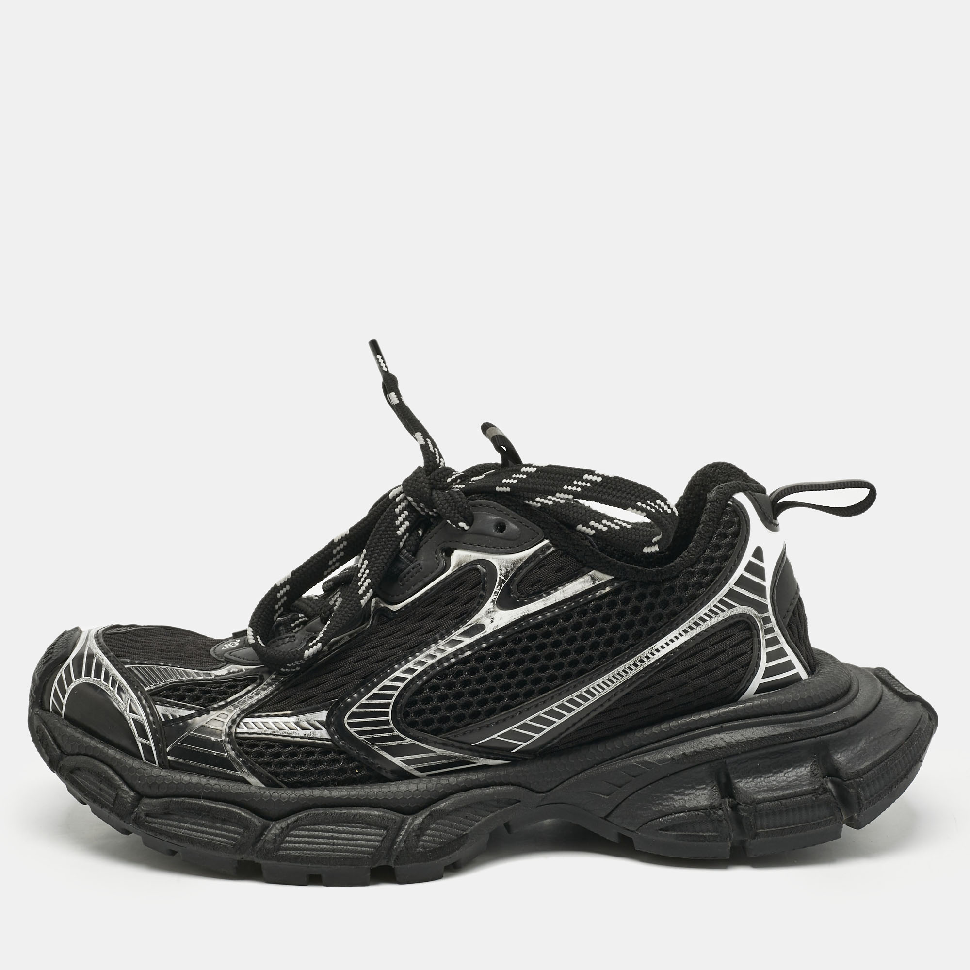 Pre-owned Balenciaga Black/white Faux Leather And Mesh 3xl Lace Up Sneakers Size 38