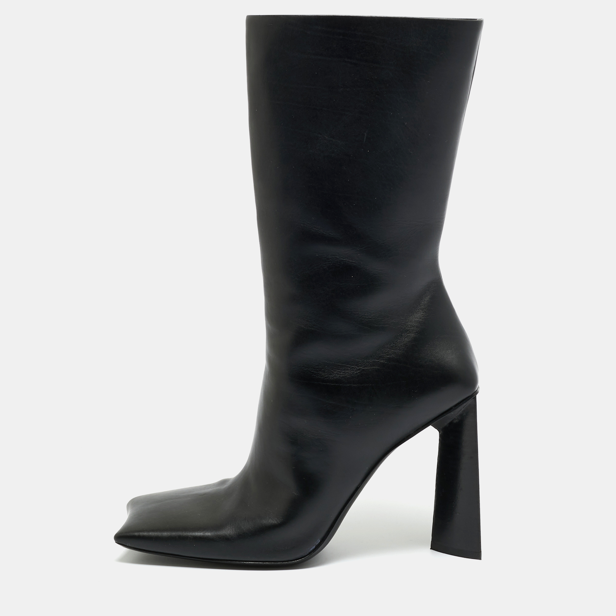 

Balenciaga Black Leather Moon Square Toe Ankle Boots Size