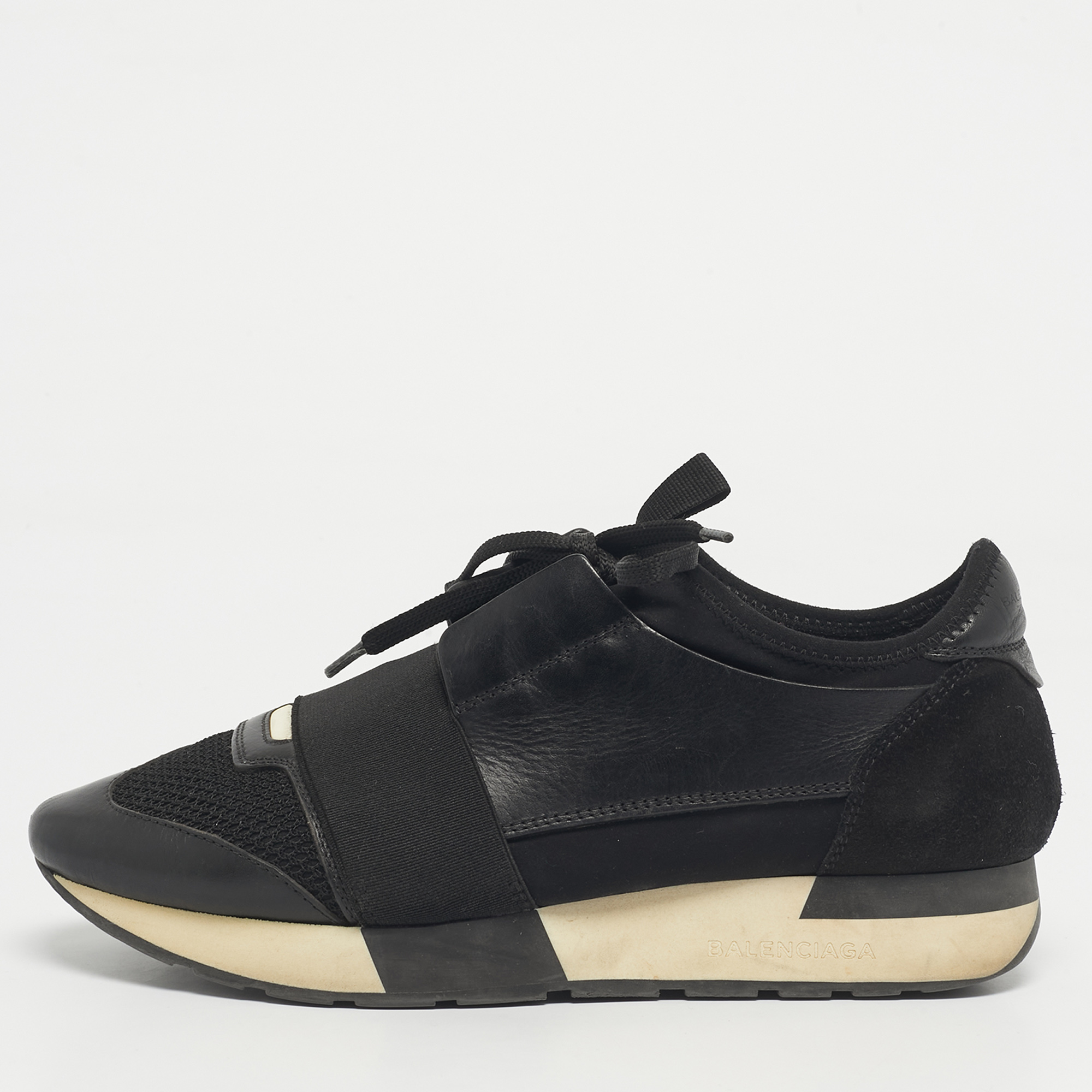 Balenciaga Black Leather and Mesh Race Runner Sneakers Size 37