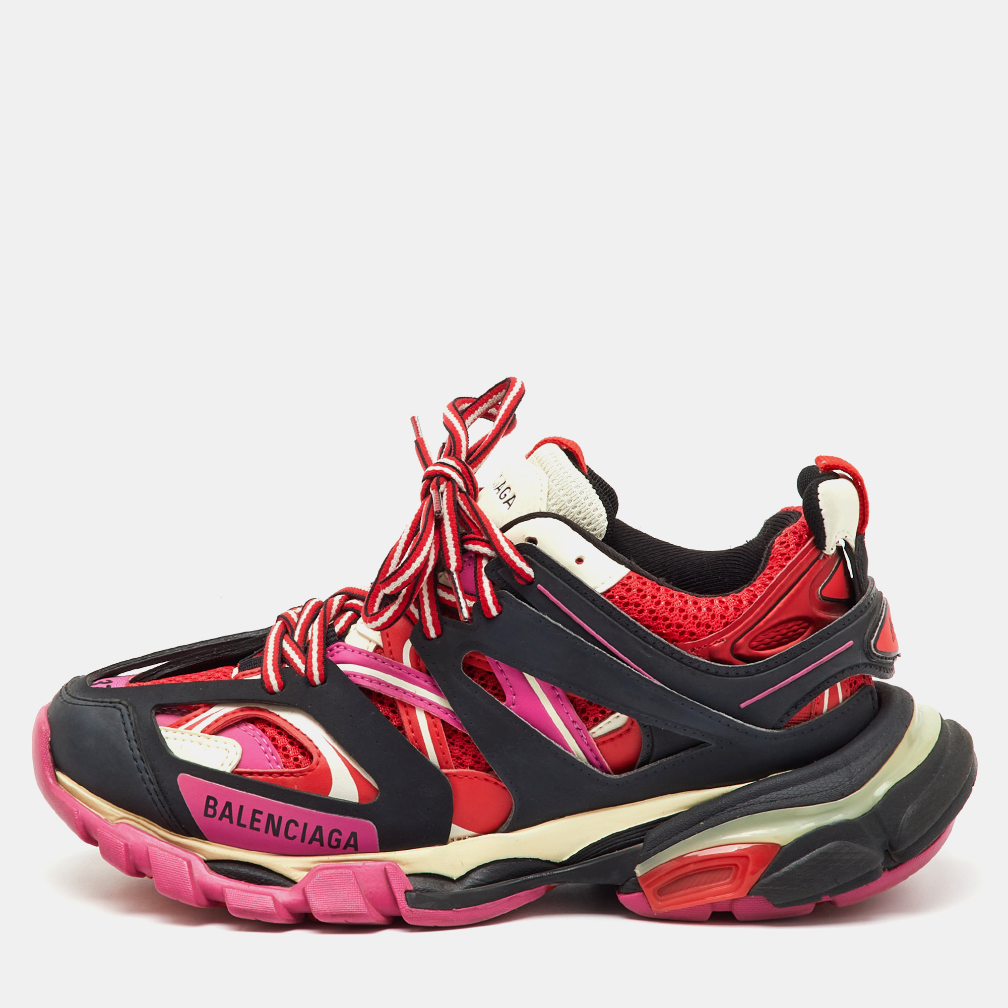 Pre-owned Balenciaga Multicolor Faux Leather And Mesh Track Sneakers Size 37