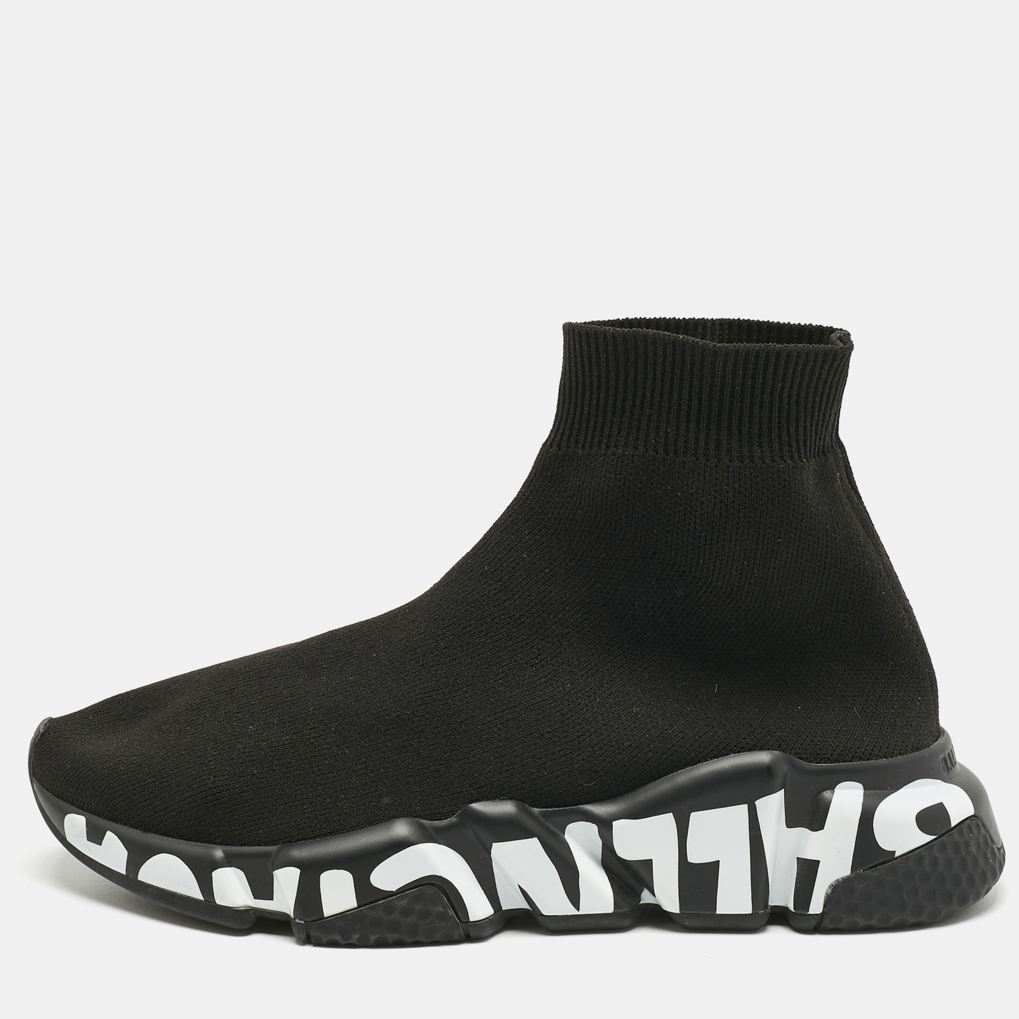 Balenciaga Black Stretch Fabric Speed High Top Sneakers Size 35