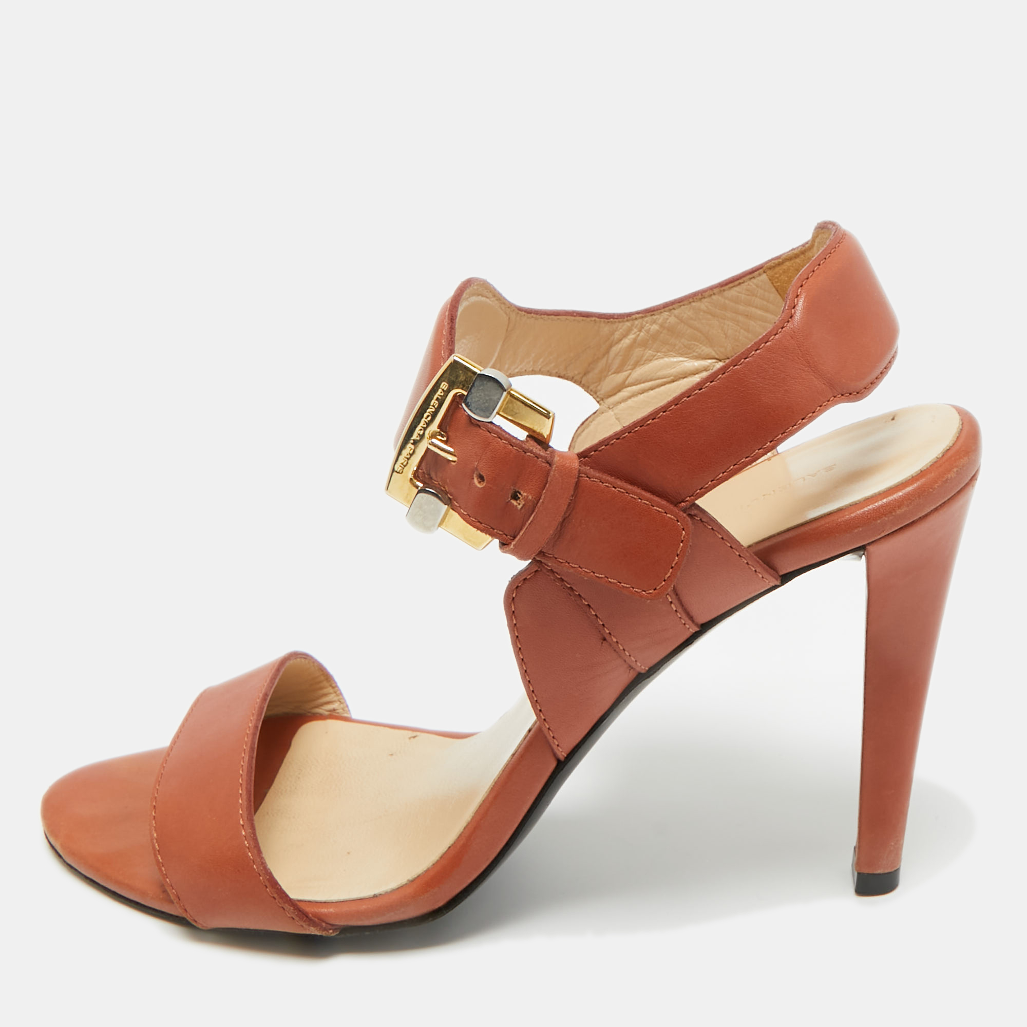 

Balenciaga Brown Leather Ankle Strap Sandals Size