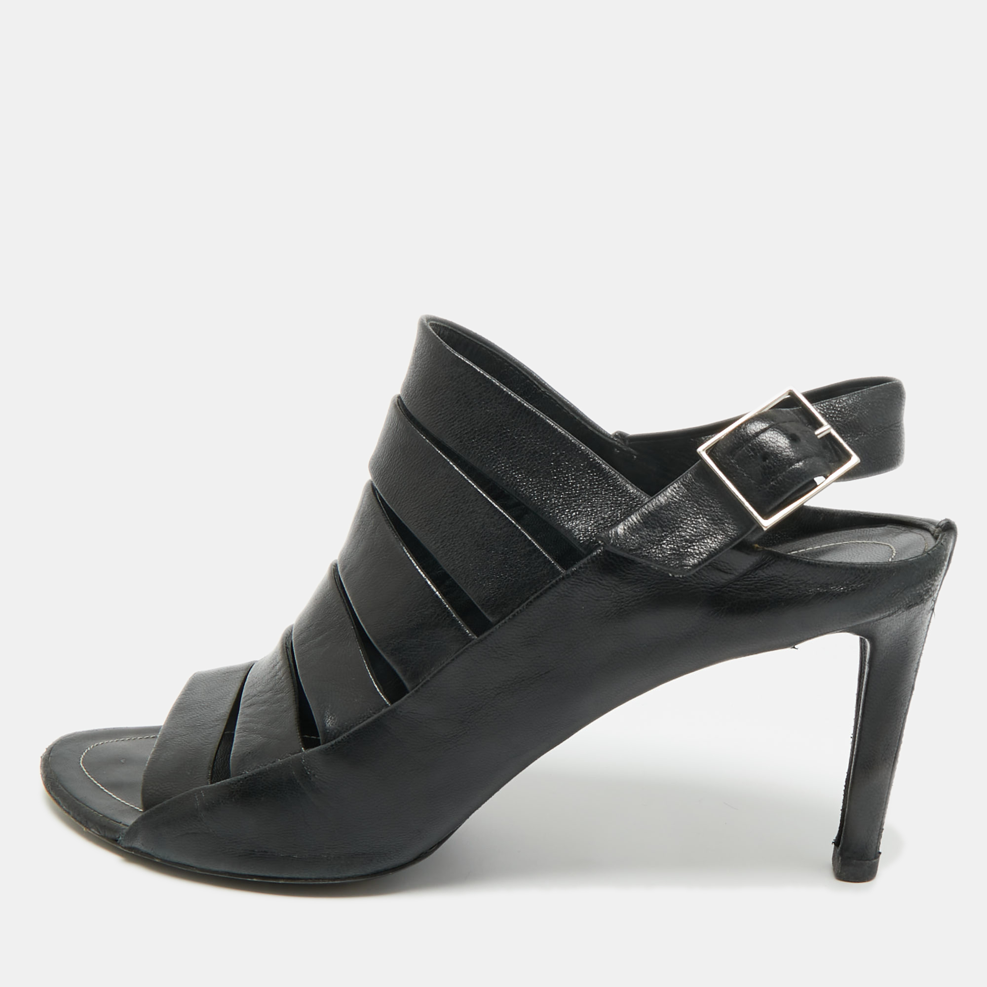 

Balenciaga Black Leather Slingback Sandals Size