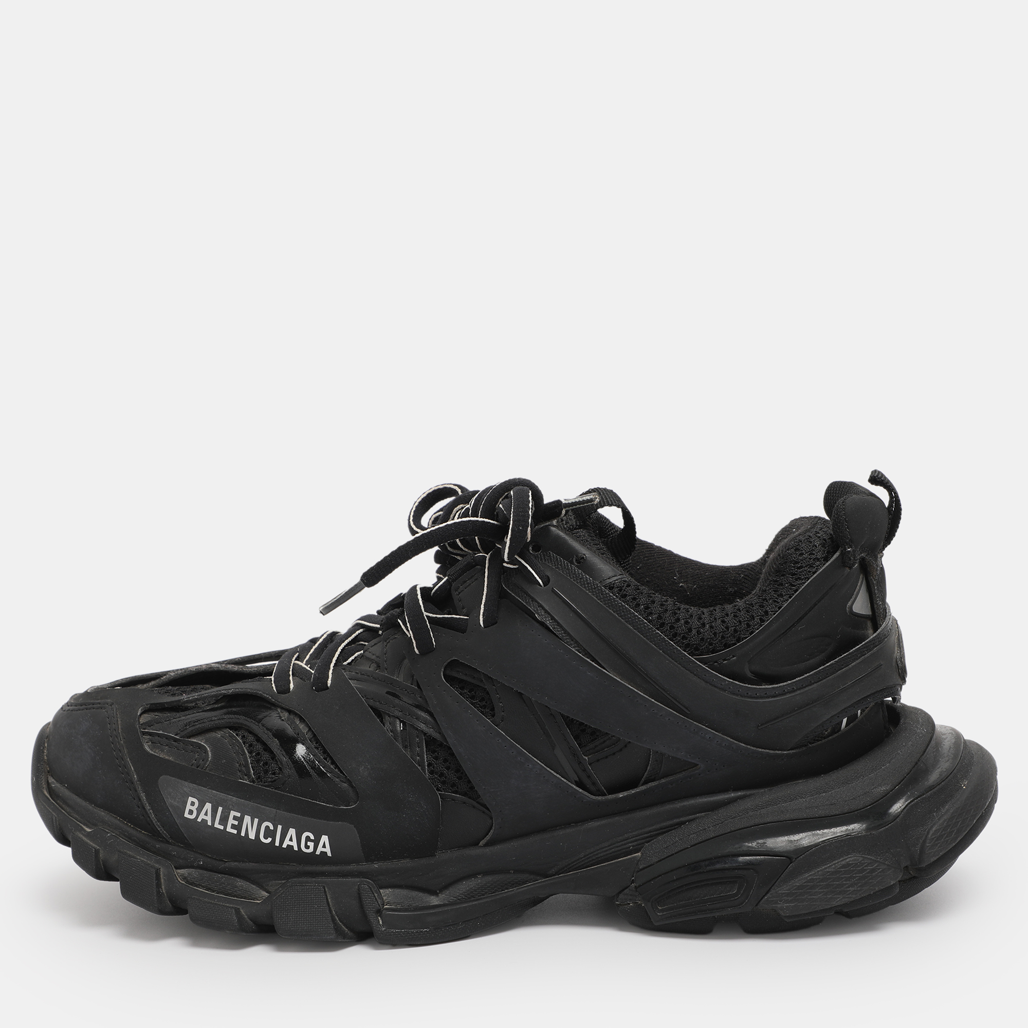 

Balenciaga Black Faux Leather and Mesh Track Sneakers Size
