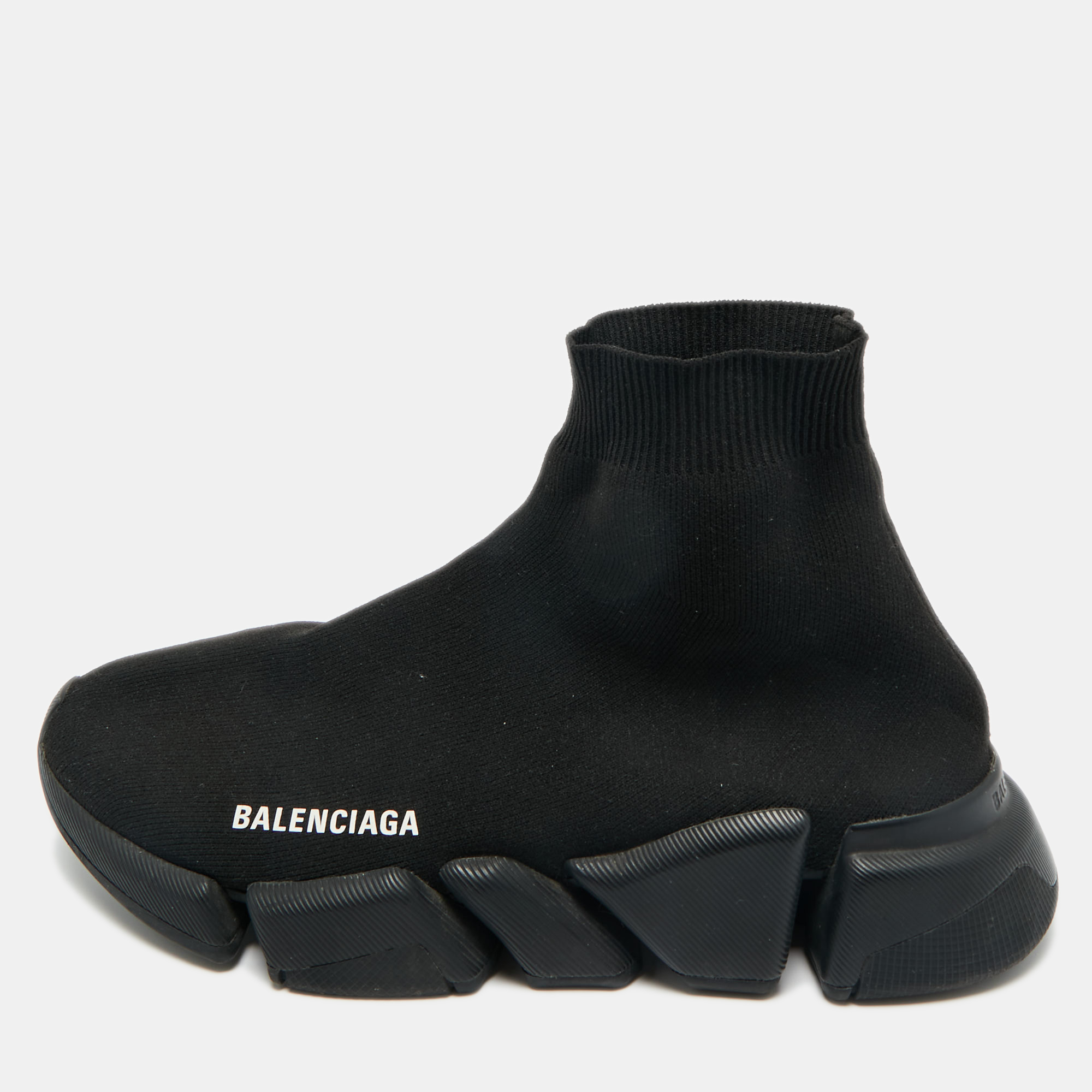 Pre-owned Balenciaga Black Knit Fabric Speed Trainer High Top Sneakers Size 39