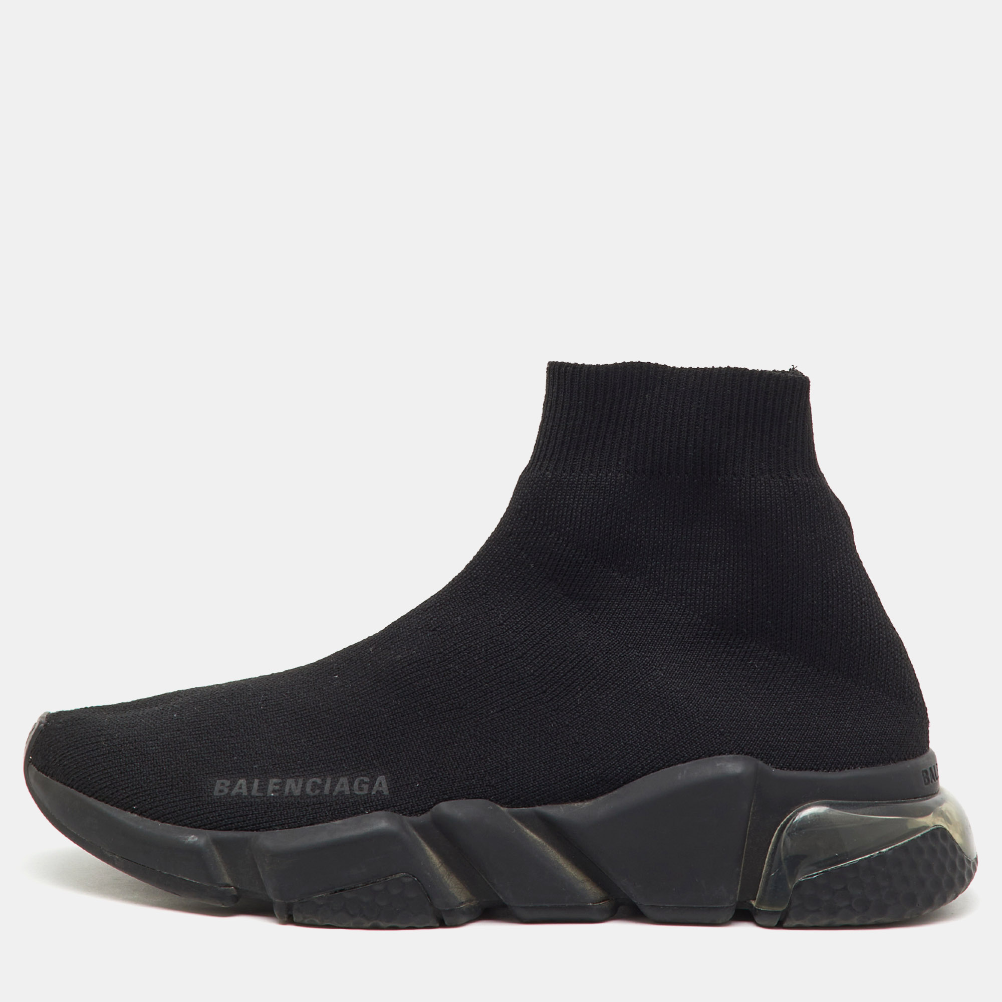 Pre-owned Balenciaga Black Knit Fabric Speed 2.0 Trainer Slip On Sneakers Size 38