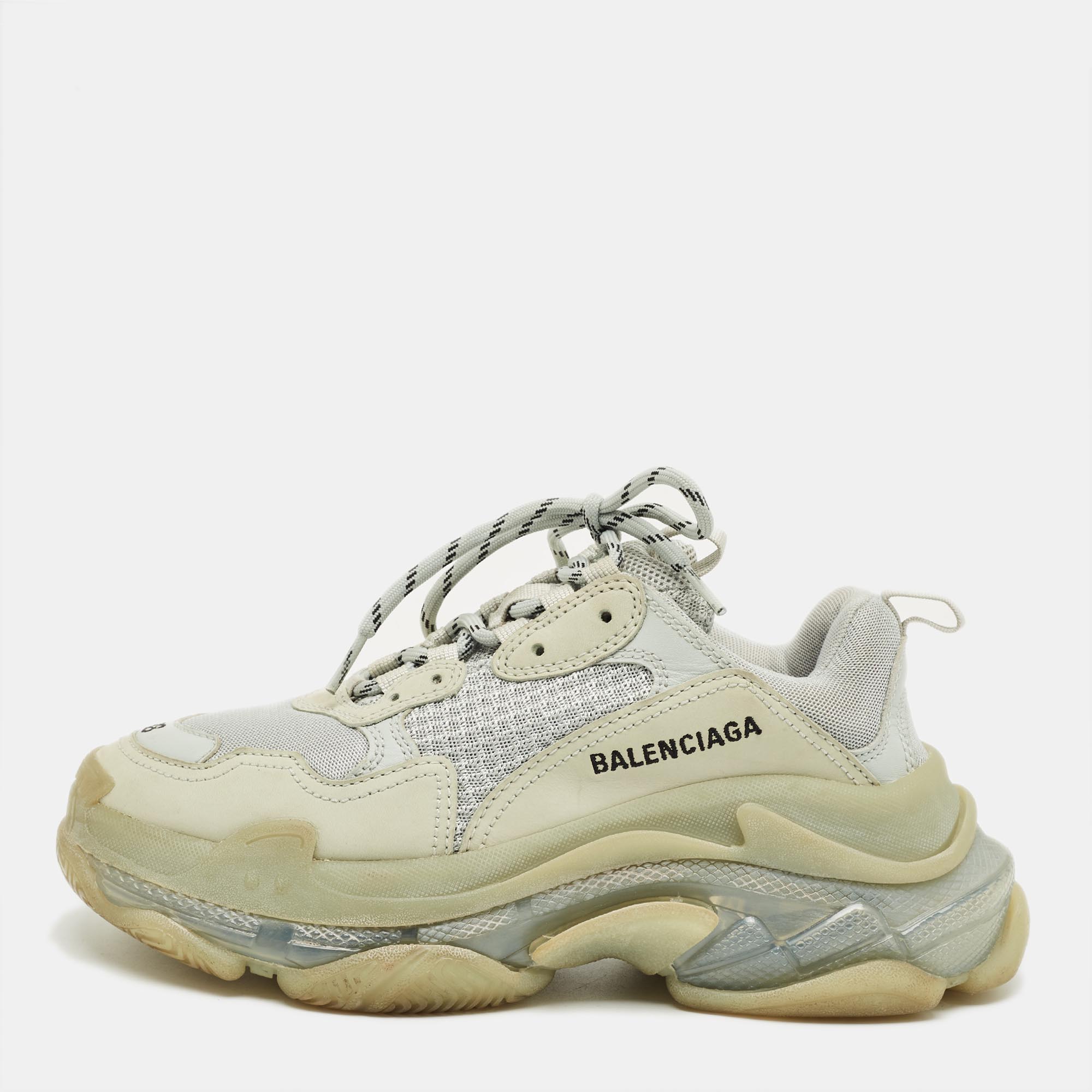 Pre-owned Balenciaga Pastel Blue Faux Leather And Mesh Triple S Clear Sole Sneakers Size 38