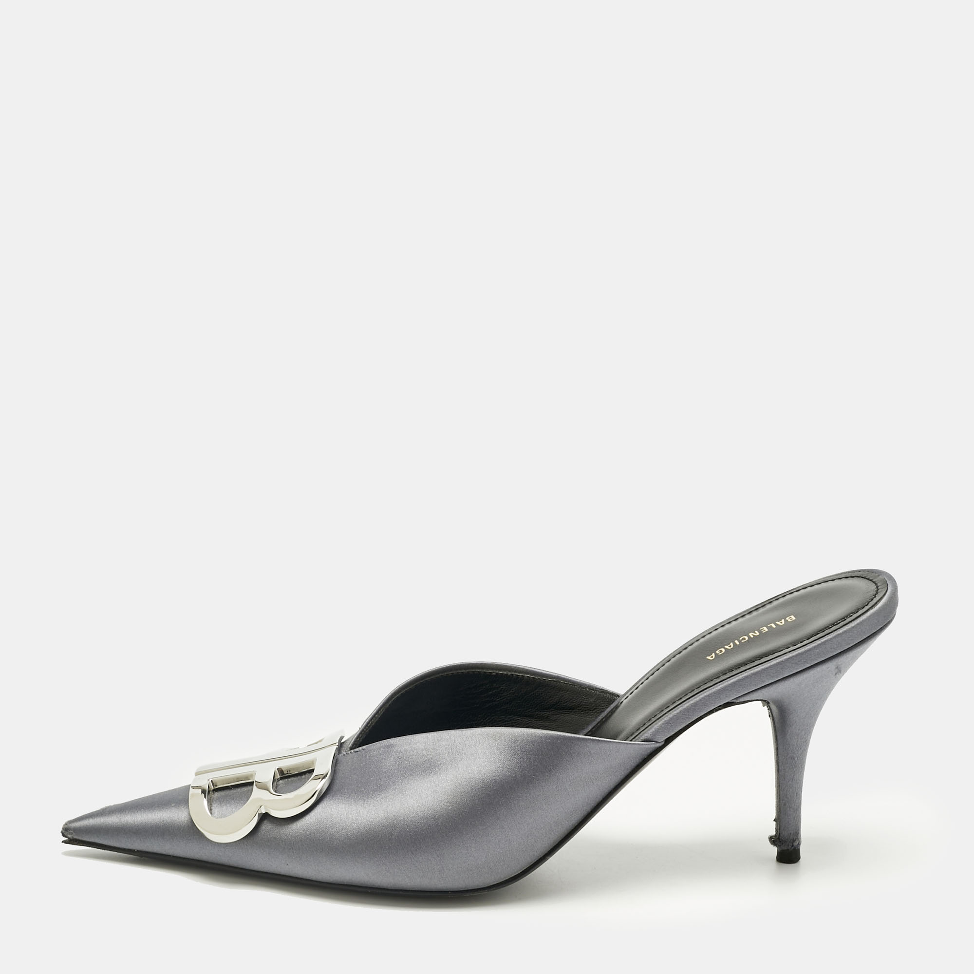 

Balenciaga Grey Satin Knife Mules Size